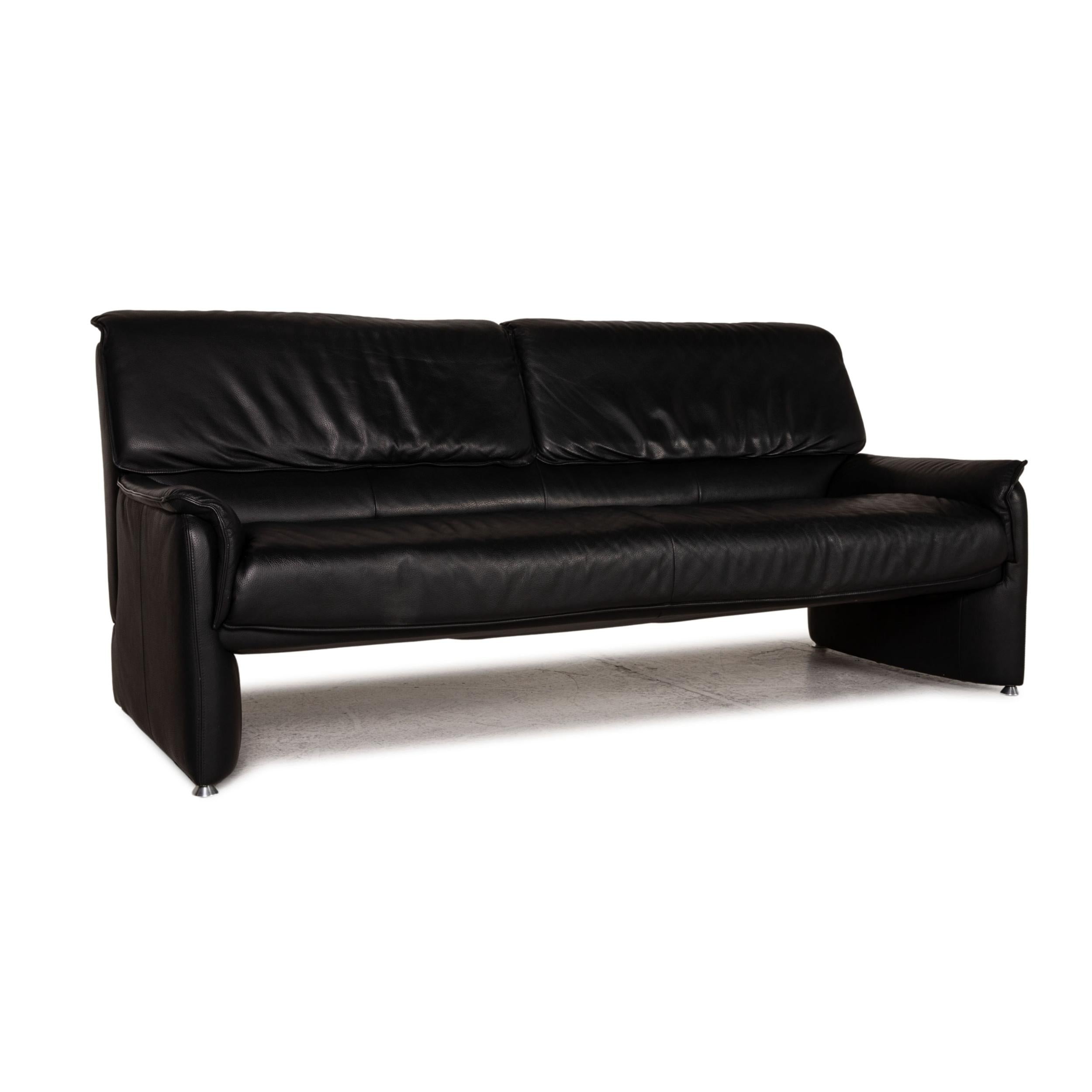German Laauser Camaro Leather Sofa Black Two Seater Couch For Sale