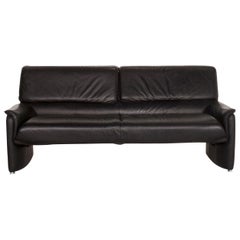 Laauser Carlos Leather Sofa Black Three-Seat Couch