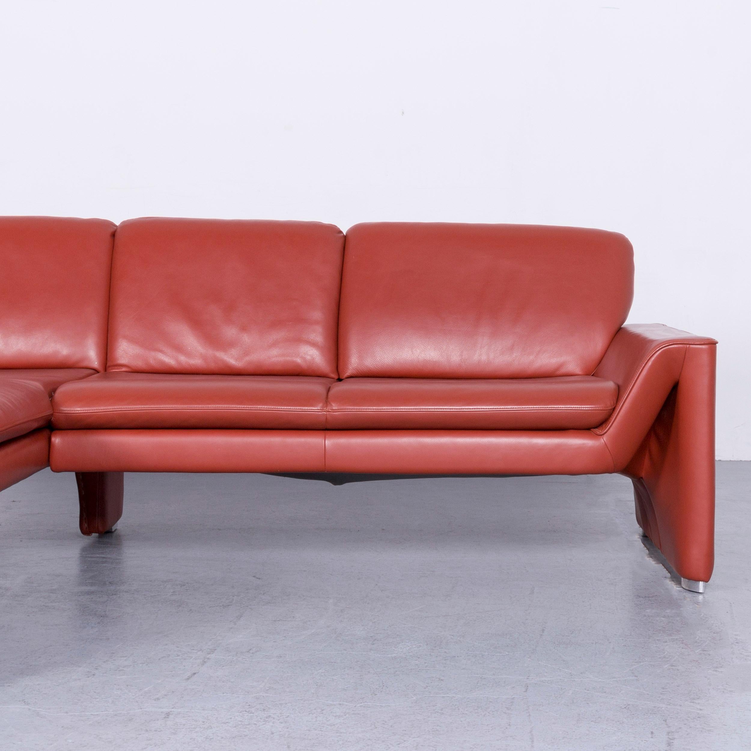 Contemporary Laauser Corvus Designer Corner Sofa Leather Red Three-Seat Couch Modern