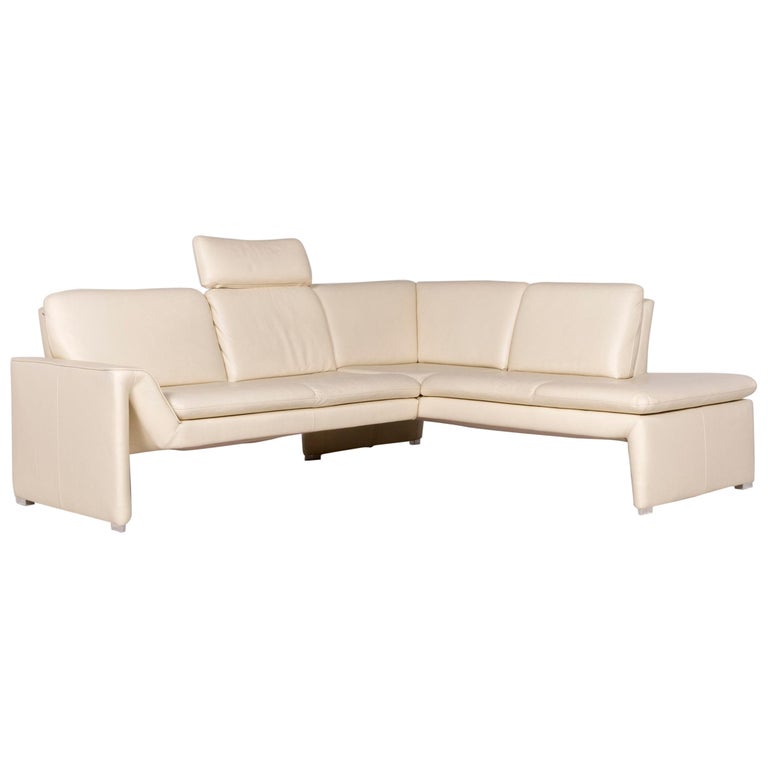 Laauser Corvus Designer Leather Corner Sofa Cream Genuine Couch