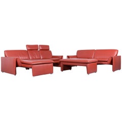 Laauser Corvus Designer Sofa Corner-Sofa Footstool Set Leather Red Couch 