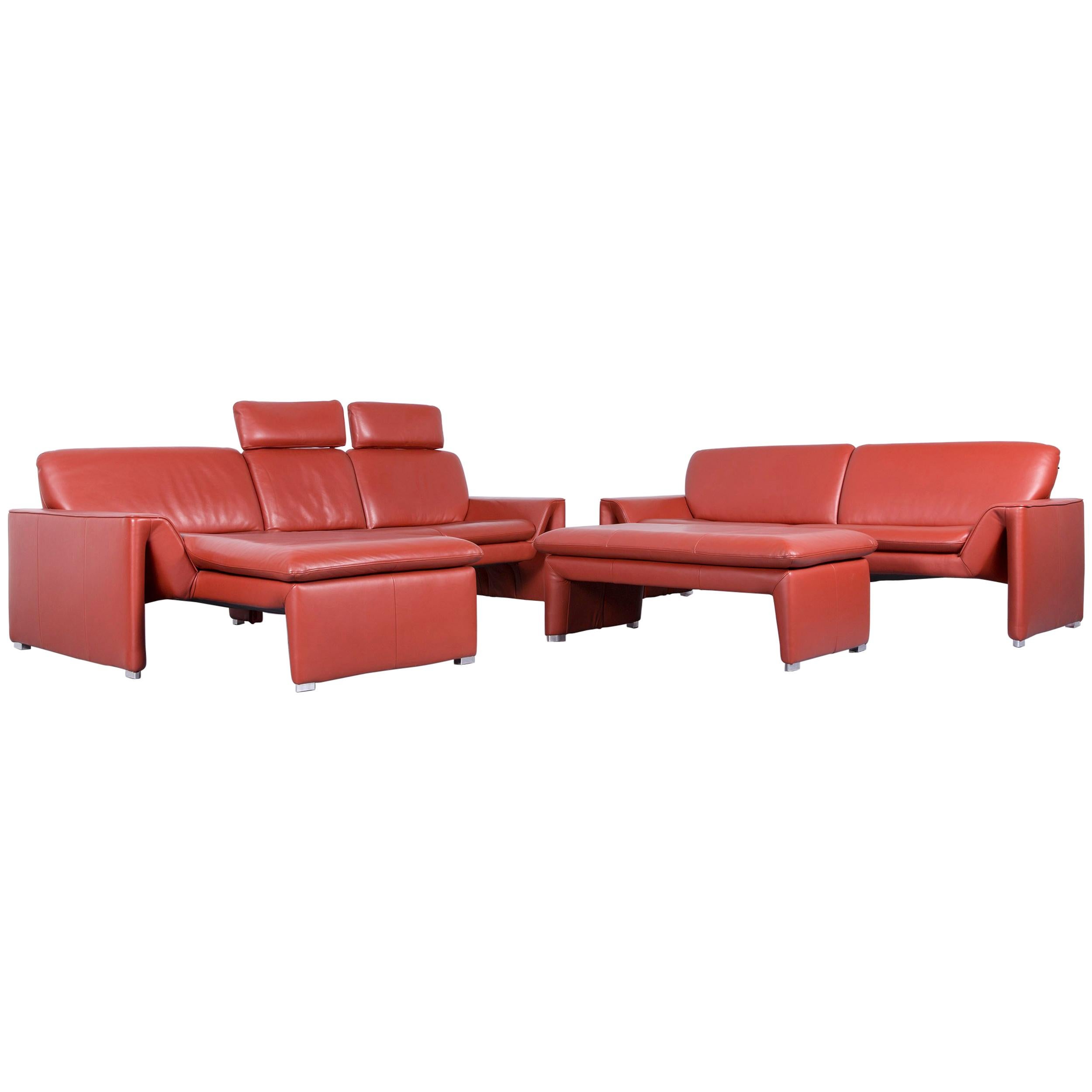 Laauser Corvus Designer Sofa Corner-Sofa Footstool Set Leather Red Couch