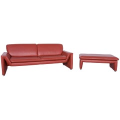 Laauser Corvus Designer Sofa Leather Red Three-Seat Couch Modern
