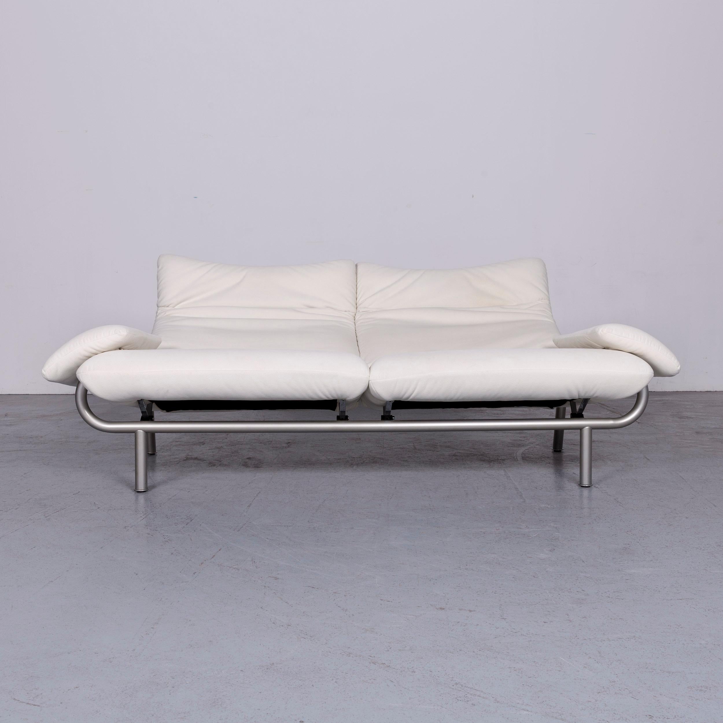 German Laauser Designer Fabric Sofa White Three-Seat Couch For Sale