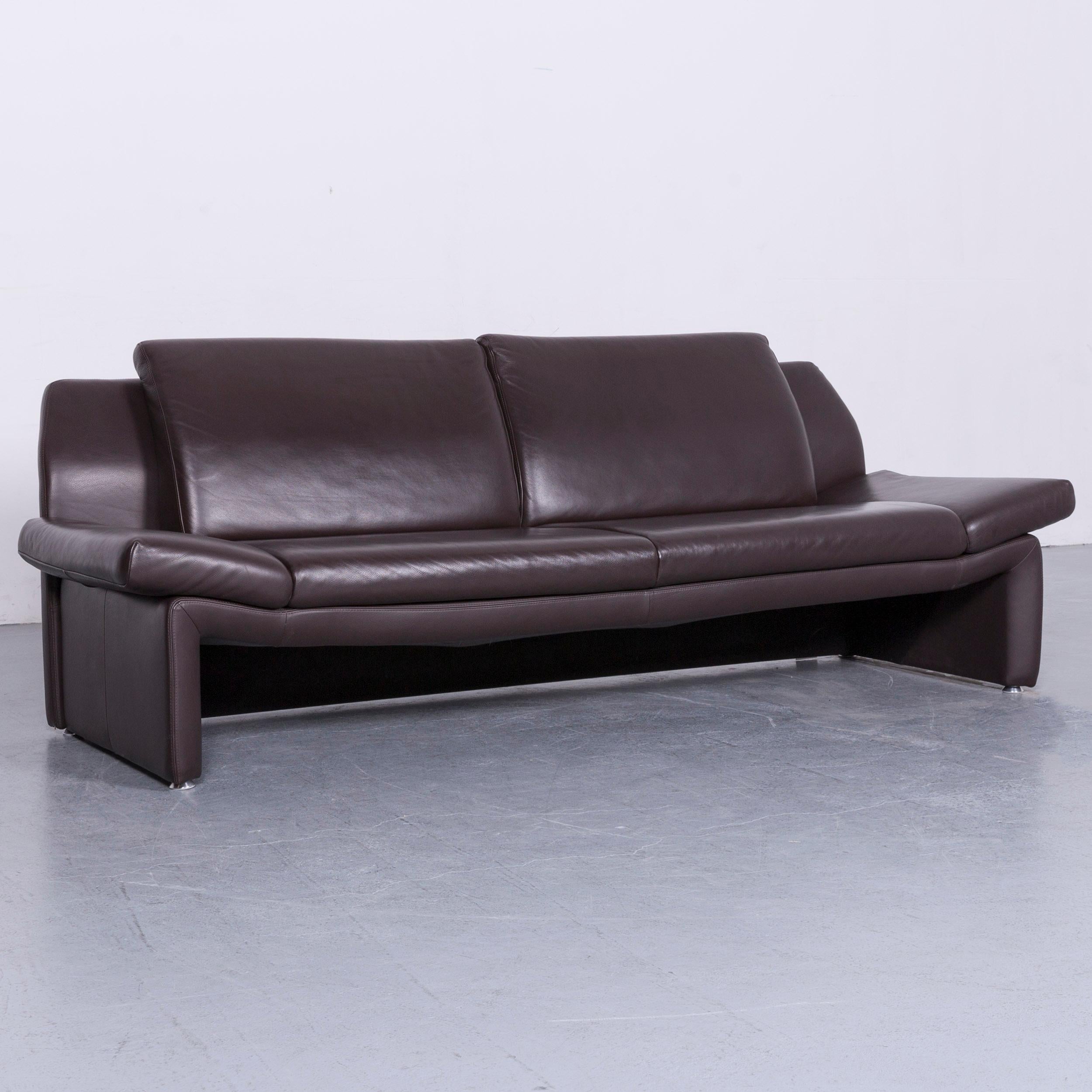 German Laauser Designer Leather Sofa Brown Three-Seat Couch For Sale