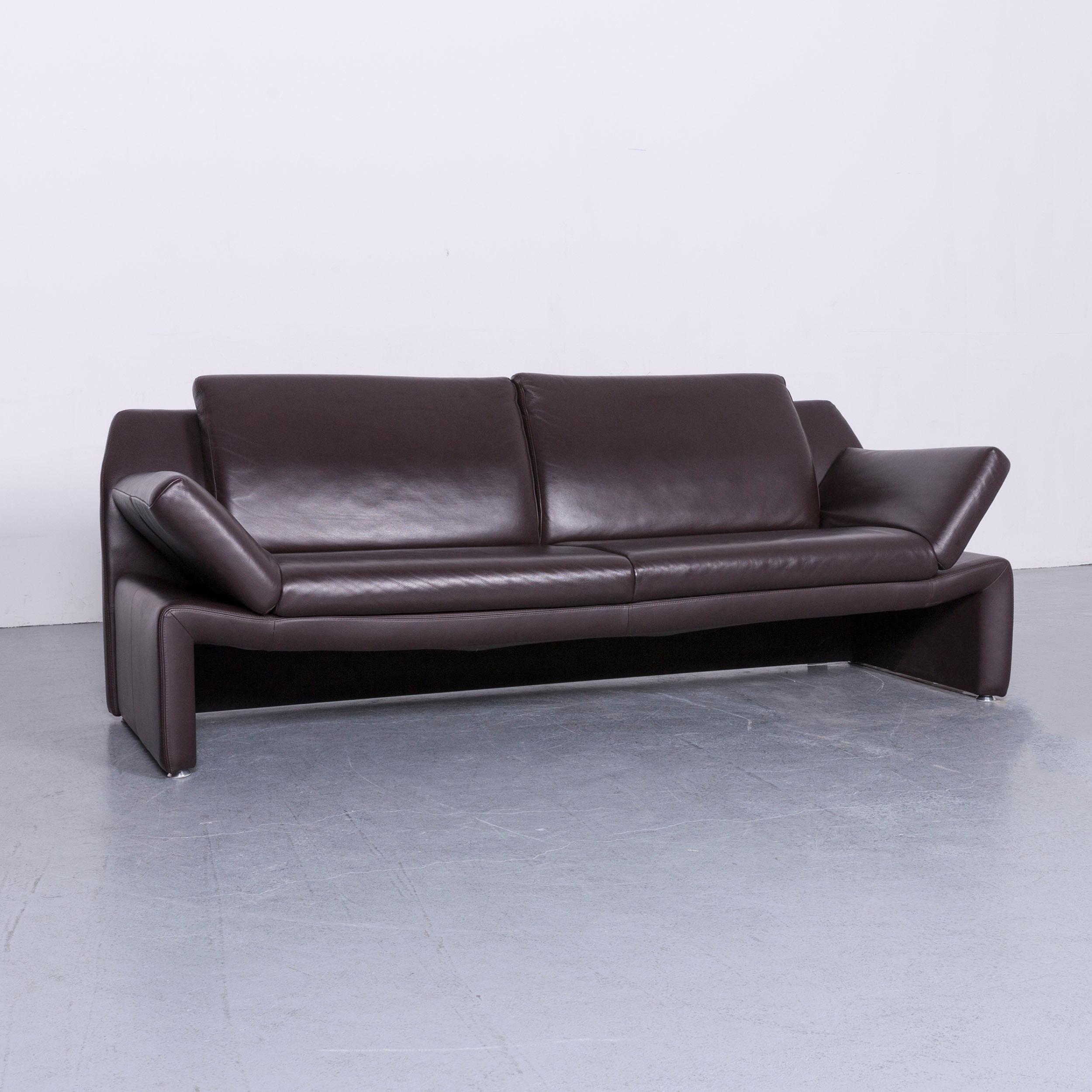 Laauser Designer Leather Sofa Brown Three-Seat Couch In Good Condition For Sale In Cologne, DE