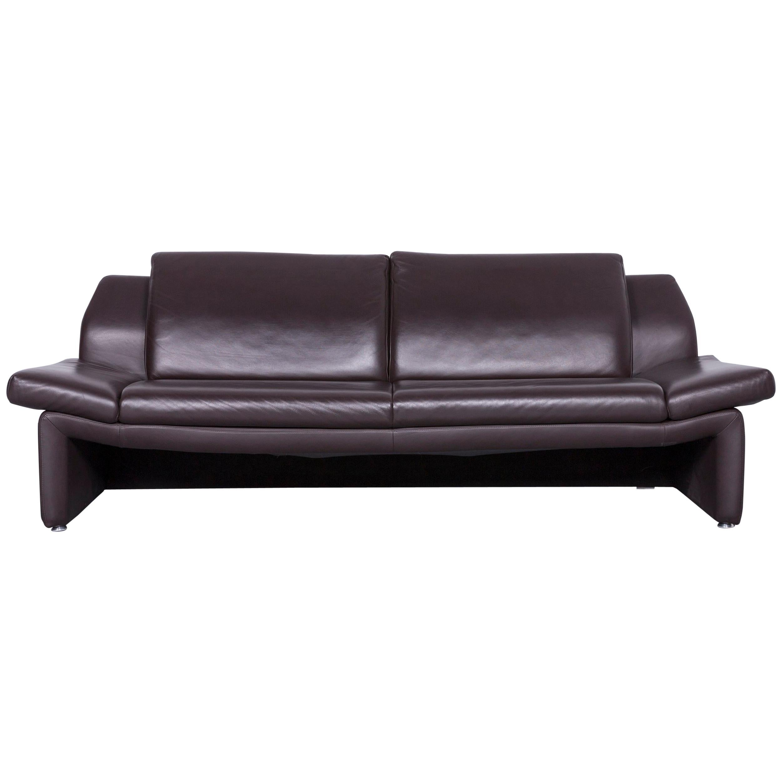 Laauser Designer Leather Sofa Brown Three-Seat Couch For Sale
