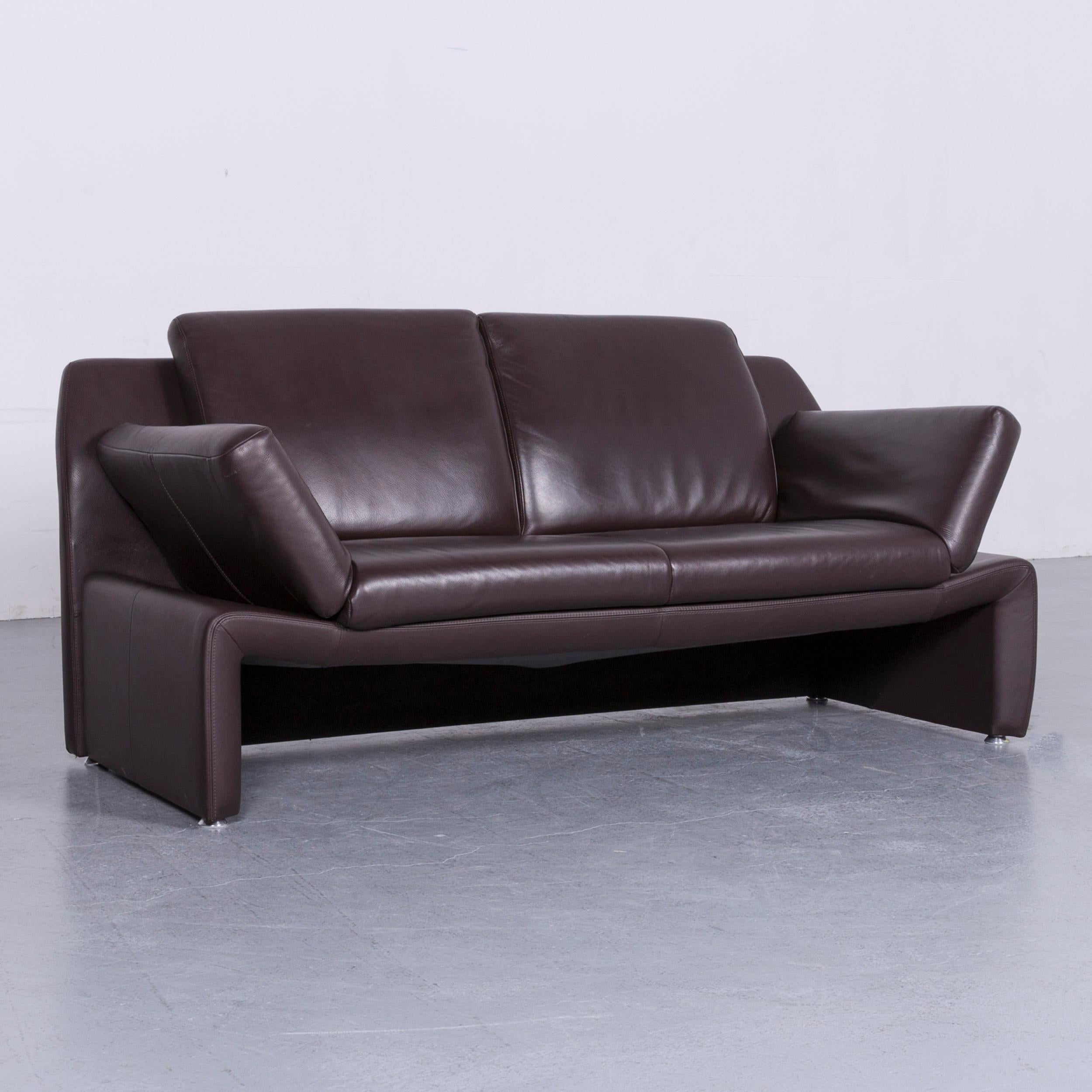 German Laauser Designer Leather Sofa Brown Two-Seat Couch For Sale