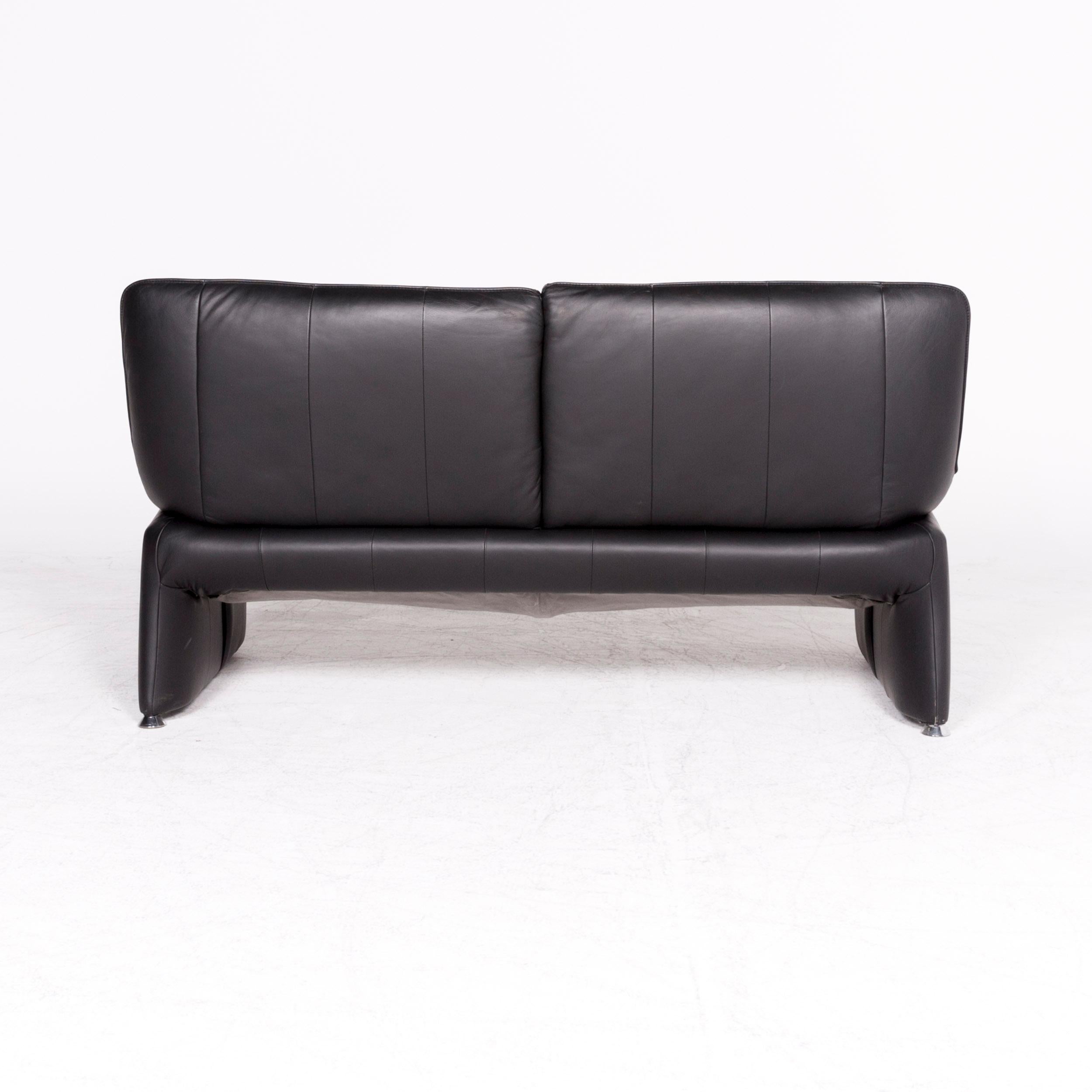 Laauser Flair Designer-Leder-Sofa mit zwei Sitzen aus schwarzem echtem Leder 3