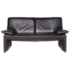 Laauser Flair Designer-Leder-Sofa mit zwei Sitzen aus schwarzem echtem Leder
