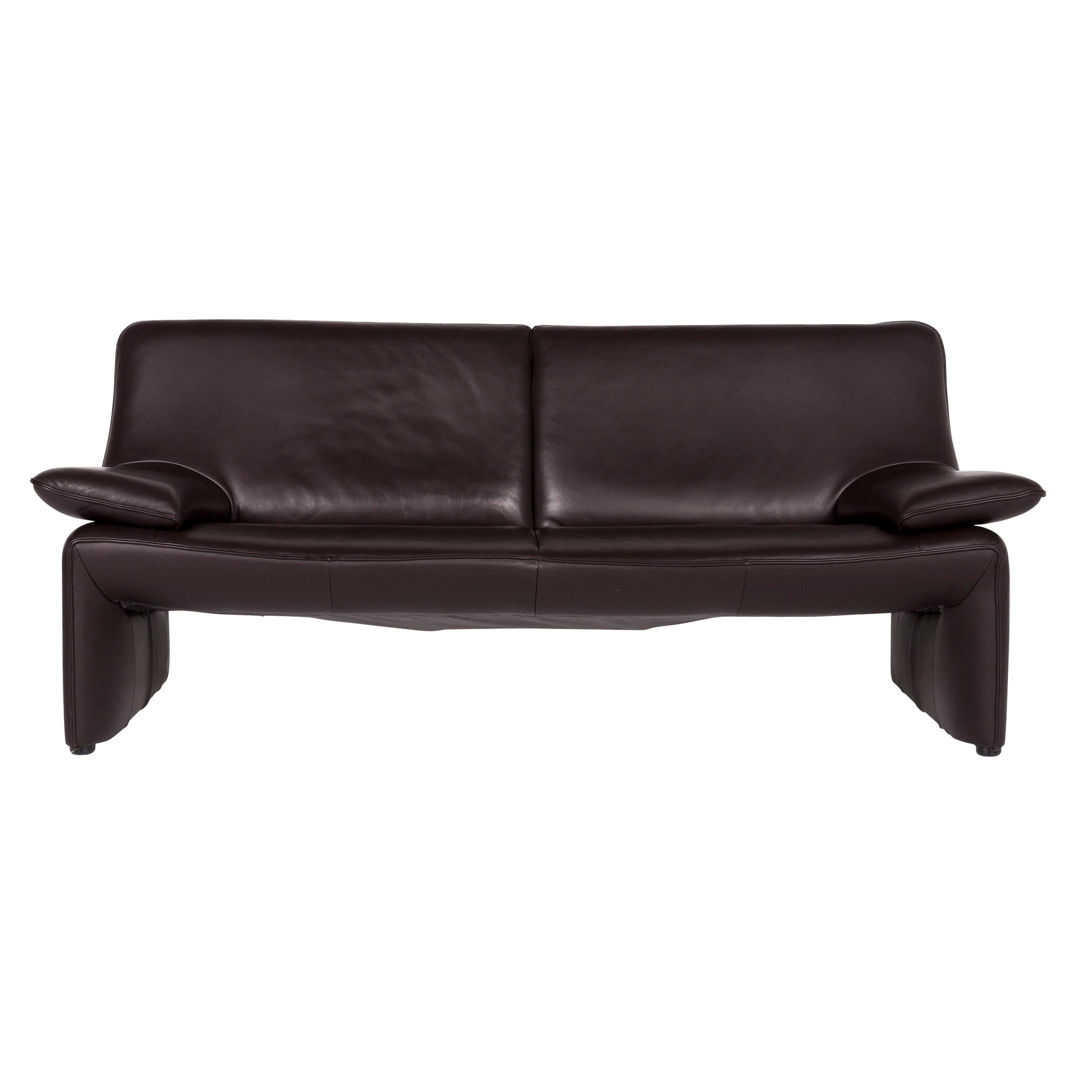 Laauser Flair Leather Sofa Brown Dark Brown Three-Seater Couch For Sale