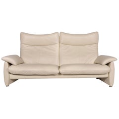 Laauser Cremefarbenes Leder-Sofa mit drei Sitzen und relaxender Funktion