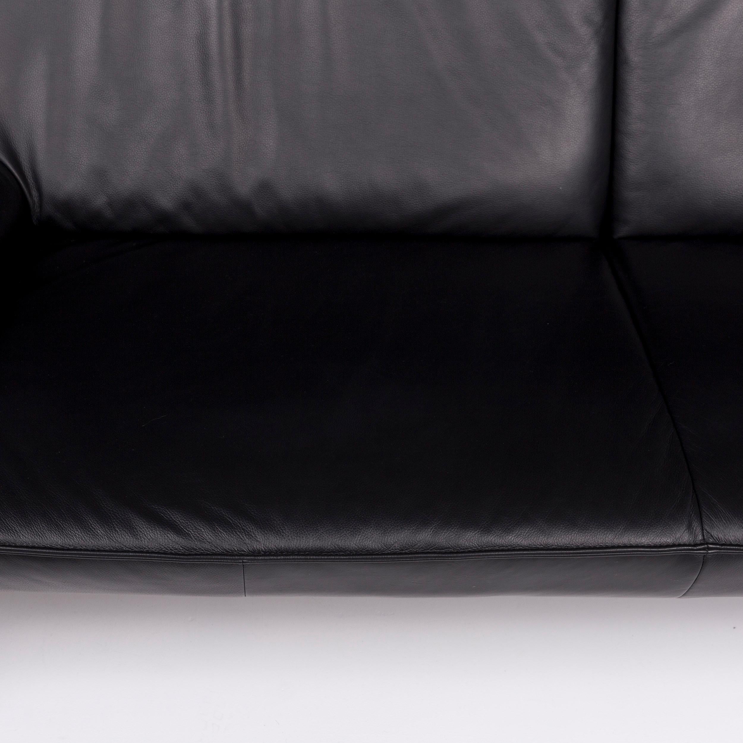 Modern Laauser Leather Sofa Black Three-Seat Couch