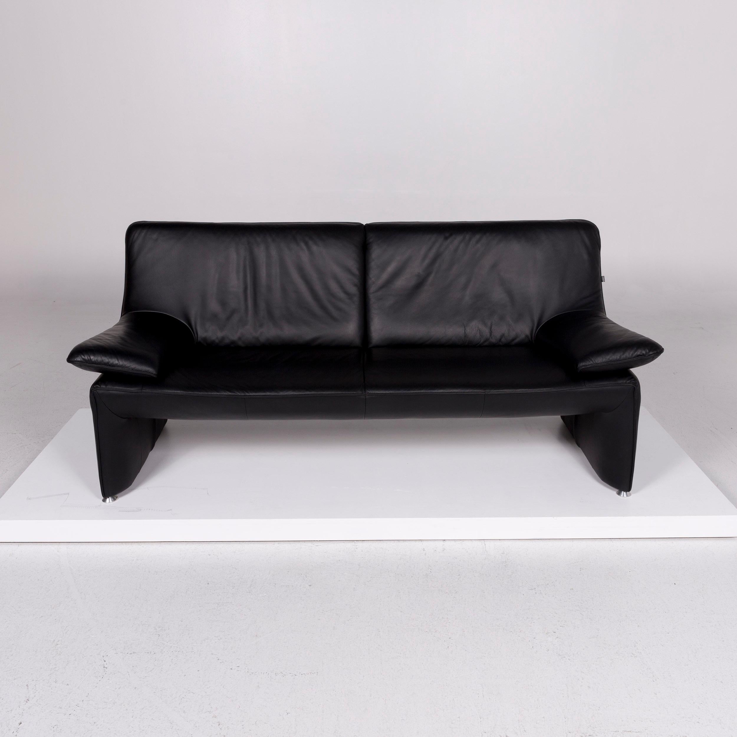 Contemporary Laauser Leather Sofa Black Three-Seat Couch