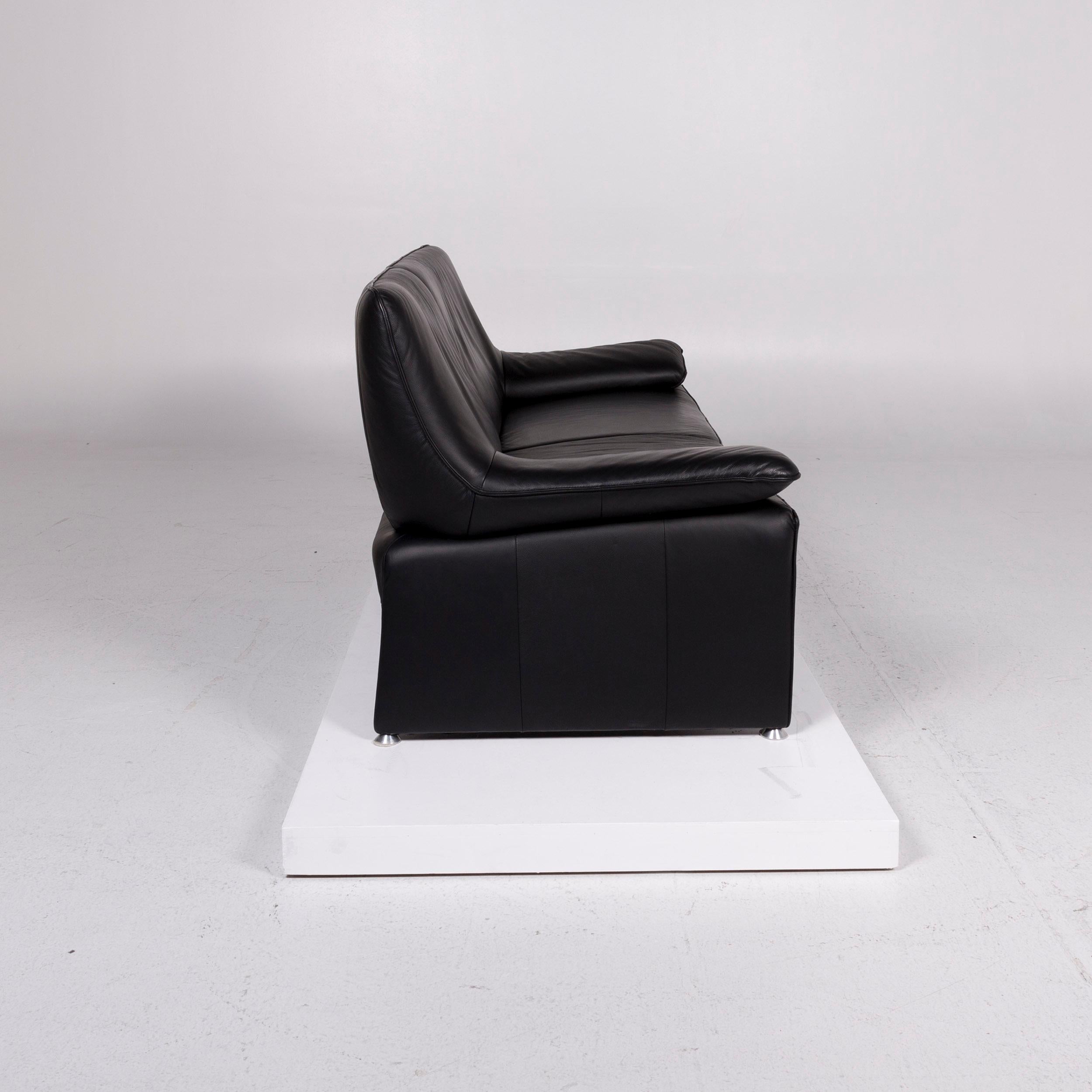 Laauser Leather Sofa Black Three-Seat Couch 1