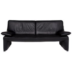 Laauser Leather Sofa Black Three-Seat Couch