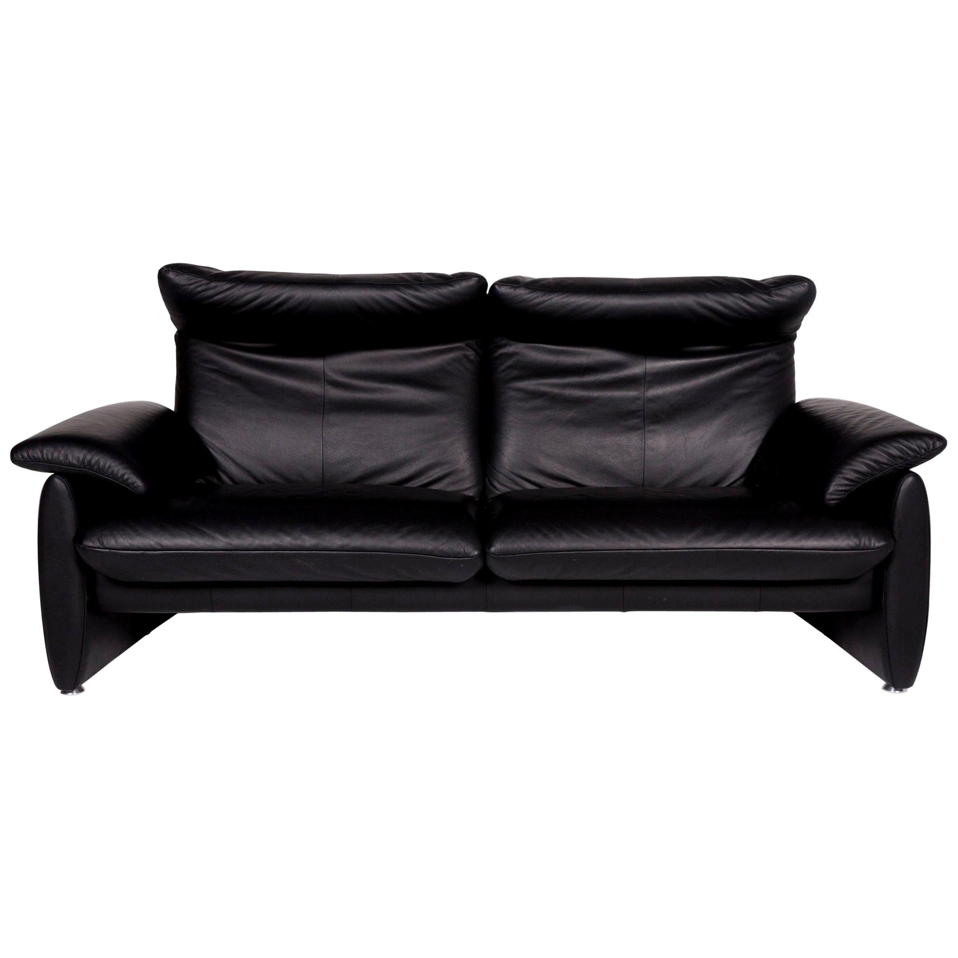 Laauser Leather Sofa Black Two-Seat Function Couch For Sale