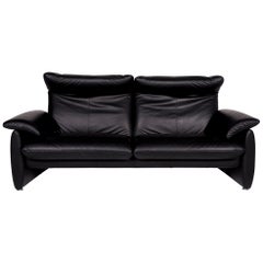 Laauser Leather Sofa Black Two-Seat Function Couch