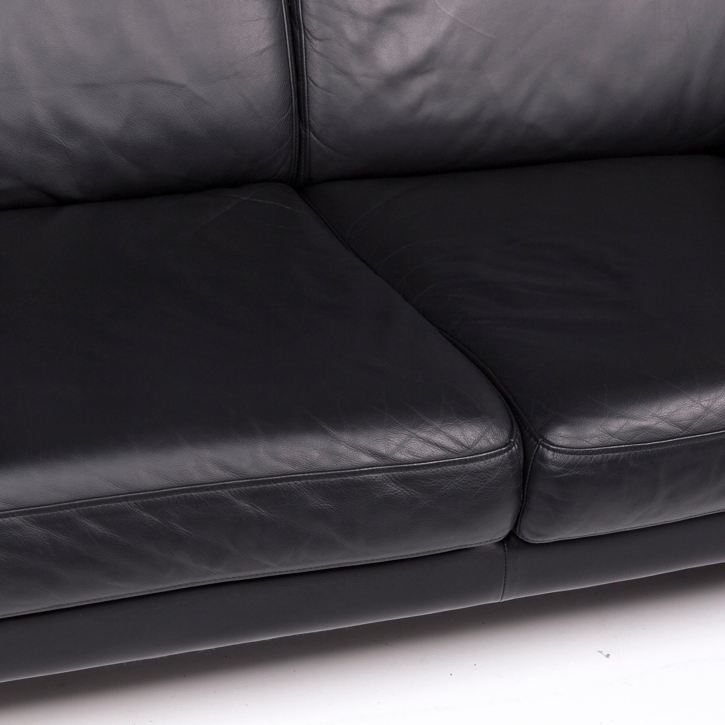 Modern Laauser Leather Sofa Black Two-Seat Couch
