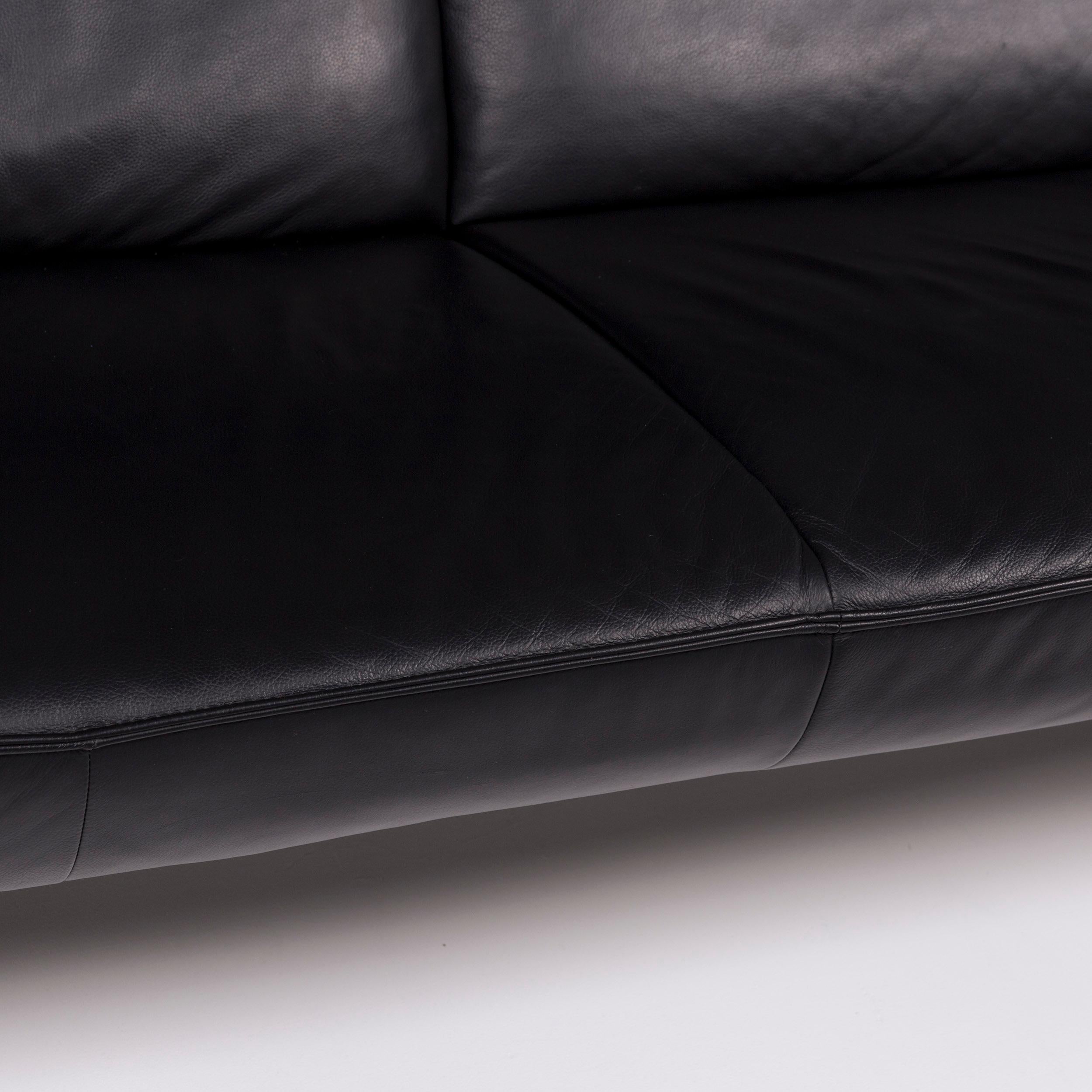 Modern Laauser Leather Sofa Black Two-Seat Couch For Sale