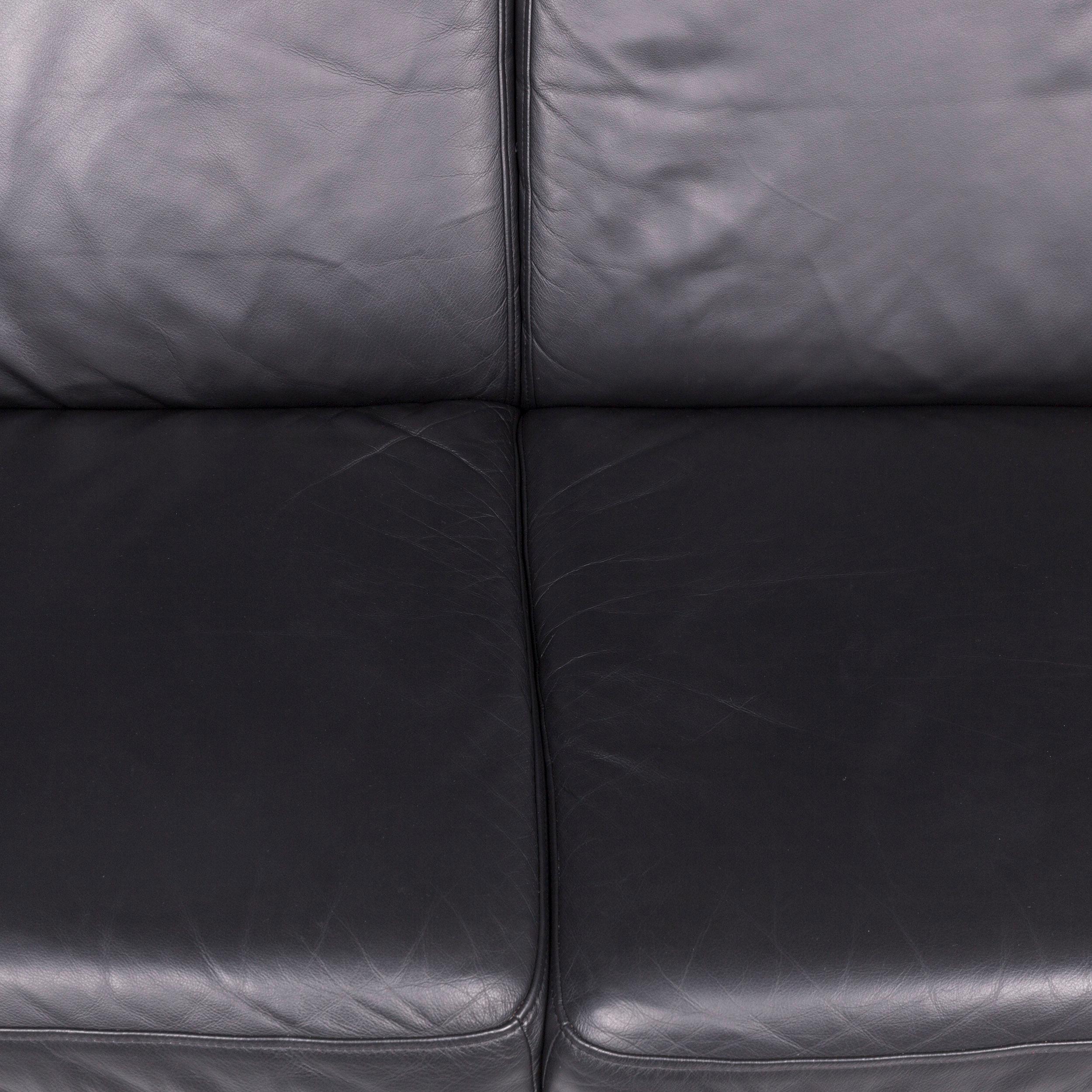 German Laauser Leather Sofa Black Two-Seat Couch