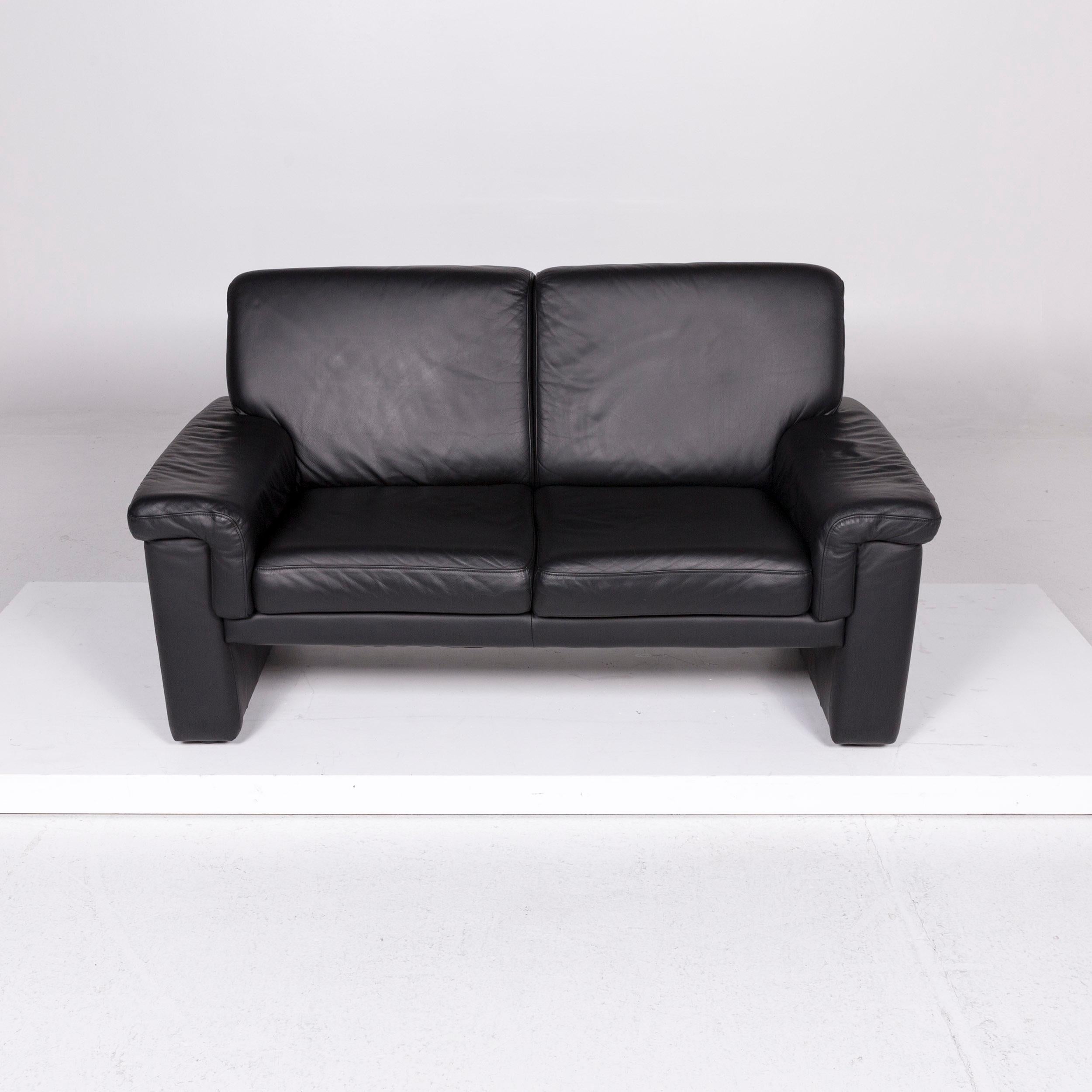 Contemporary Laauser Leather Sofa Black Two-Seat Couch