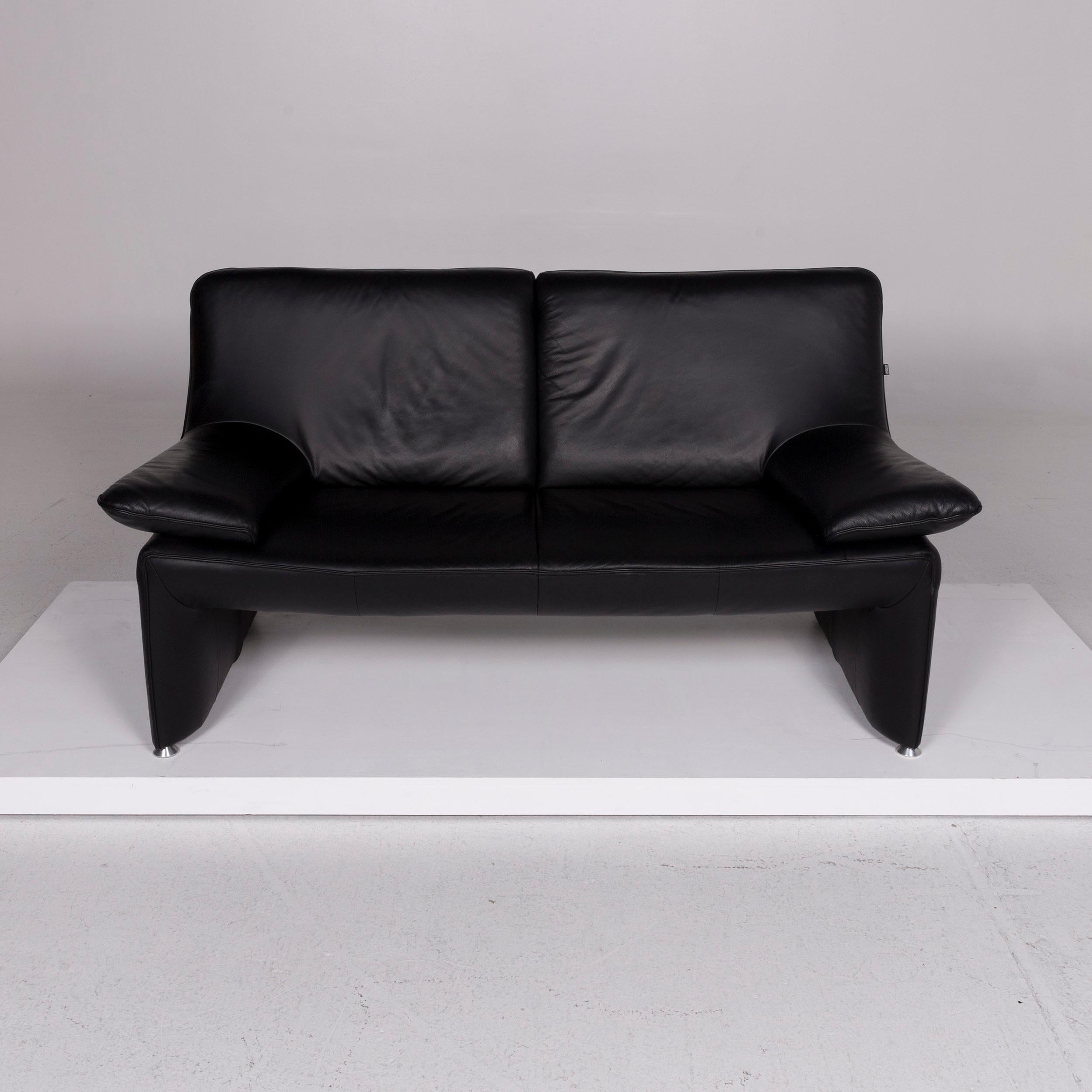 Laauser Leather Sofa Black Two-Seat Couch For Sale 1