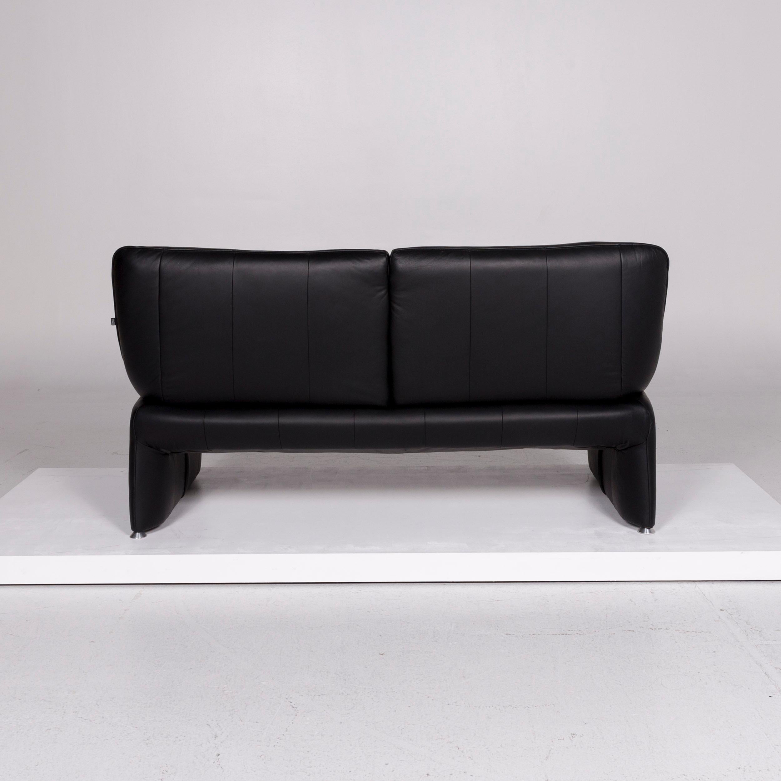 Laauser Leather Sofa Black Two-Seat Couch For Sale 3