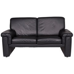 Laauser Leather Sofa Black Two-Seat Couch