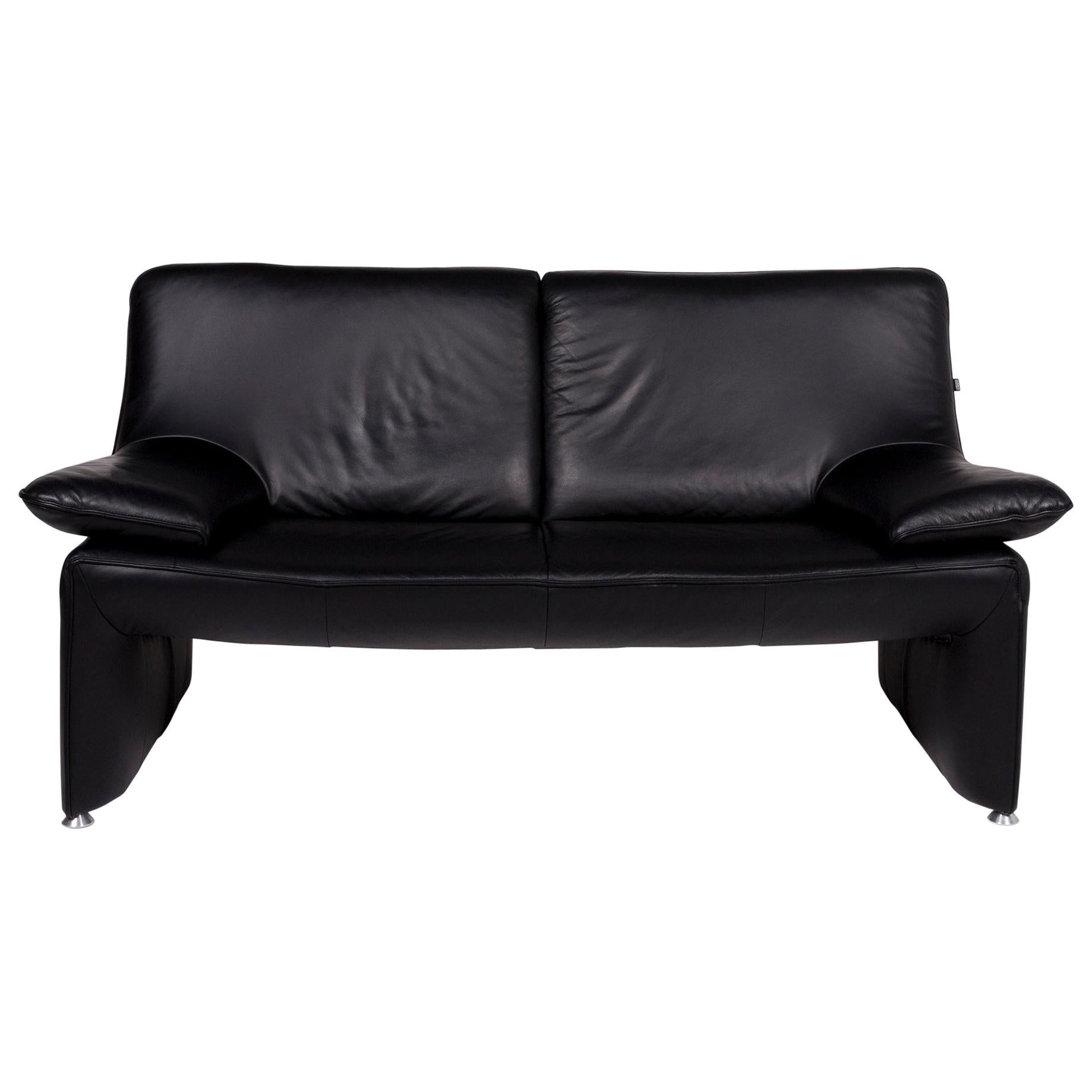 Laauser Leather Sofa Black Two-Seat Couch For Sale