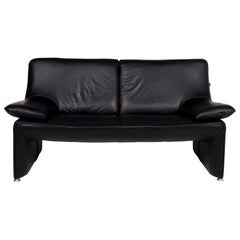 Laauser Leather Sofa Black Two-Seat Couch
