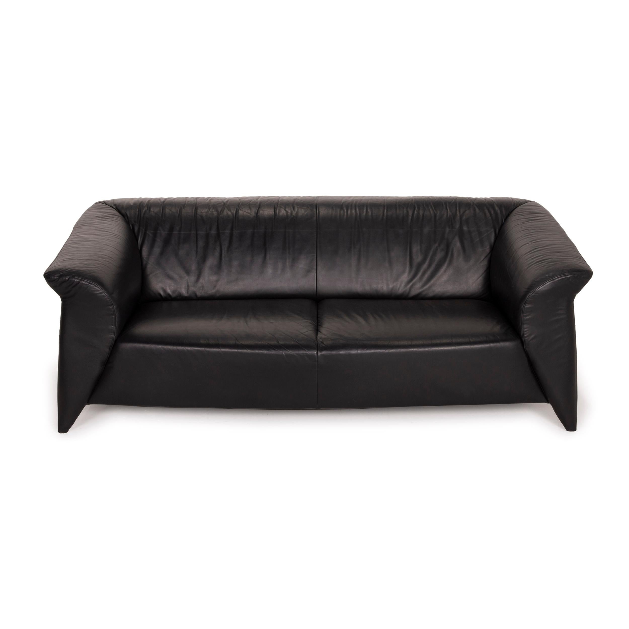 Contemporary Laauser Leather Sofa Black Two-Seater For Sale