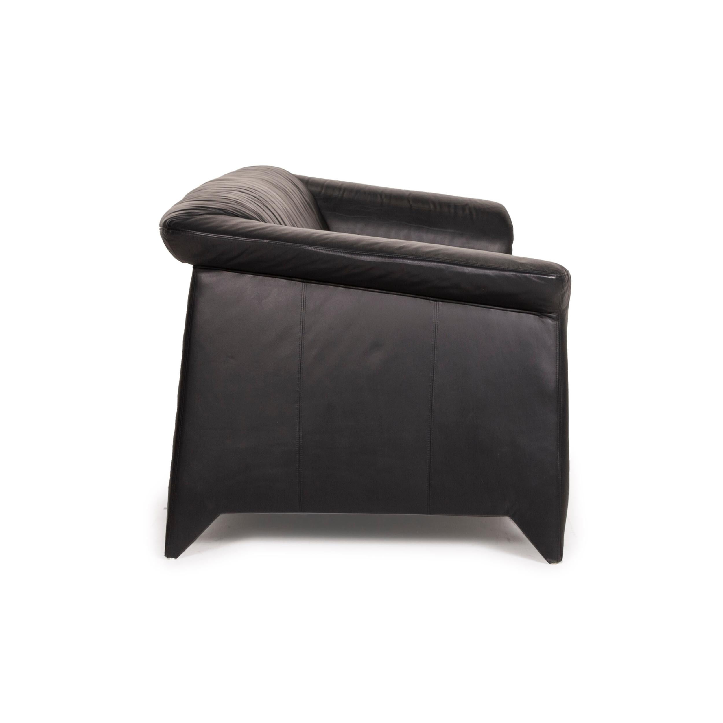 Laauser Leather Sofa Black Two-Seater For Sale 1