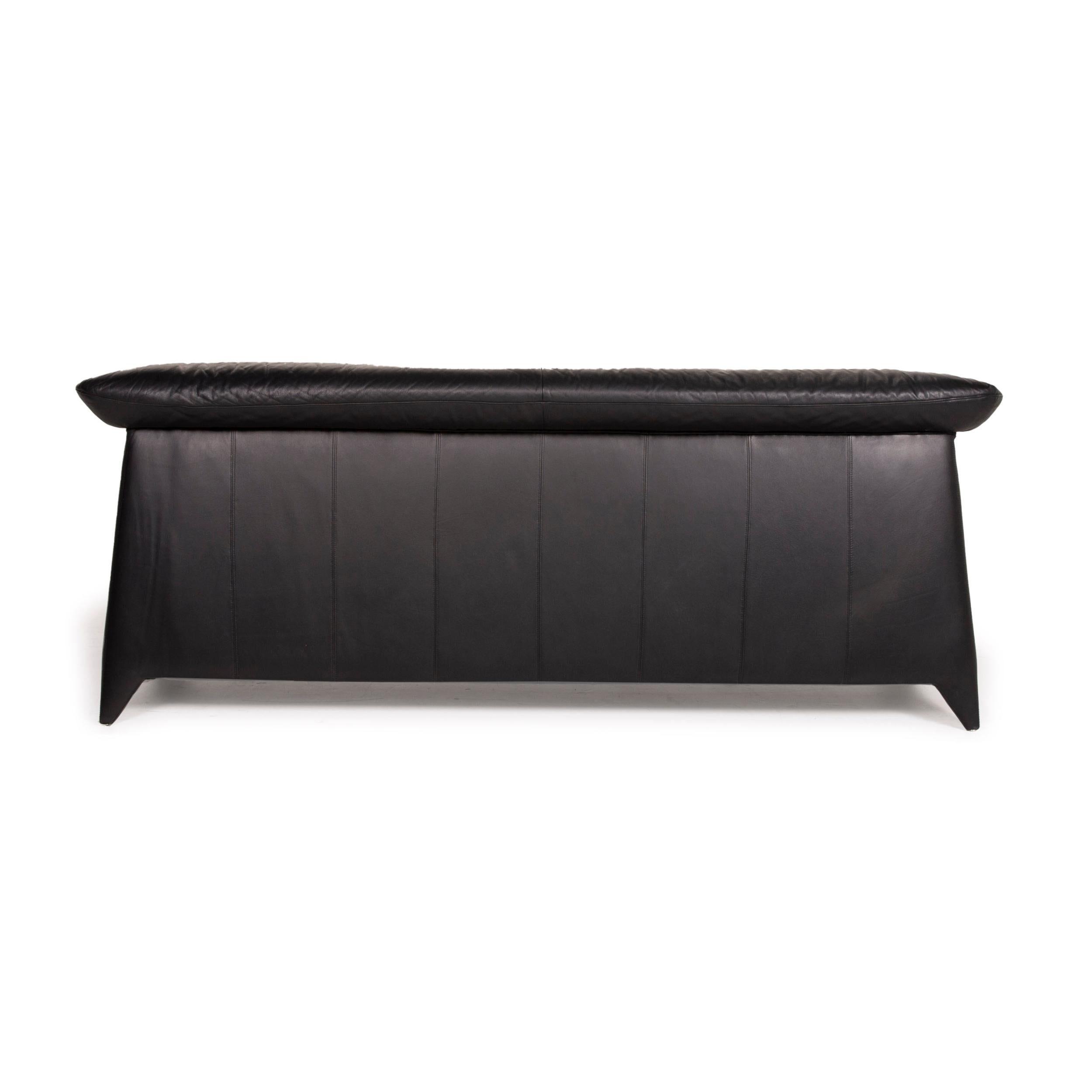 Laauser Leather Sofa Black Two-Seater For Sale 2