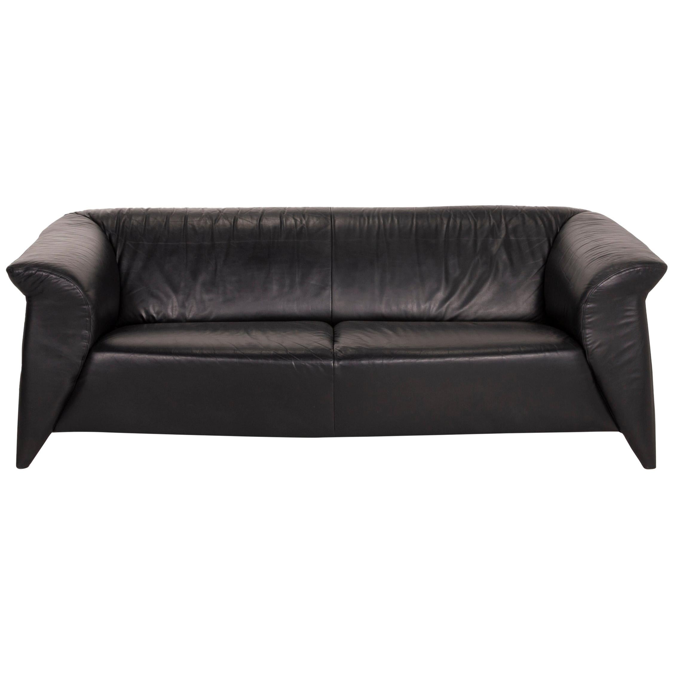 Laauser Leather Sofa Black Two-Seater For Sale