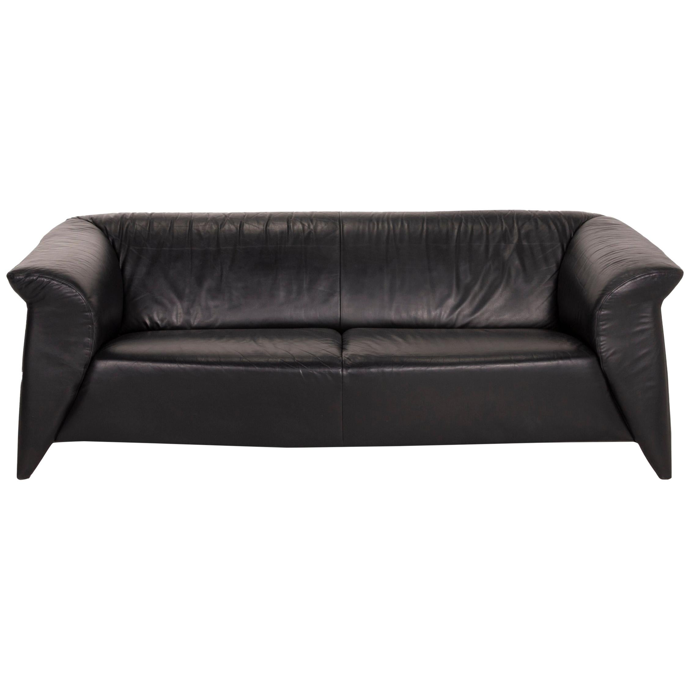 Laauser Leather Sofa Black Two-Seater For Sale