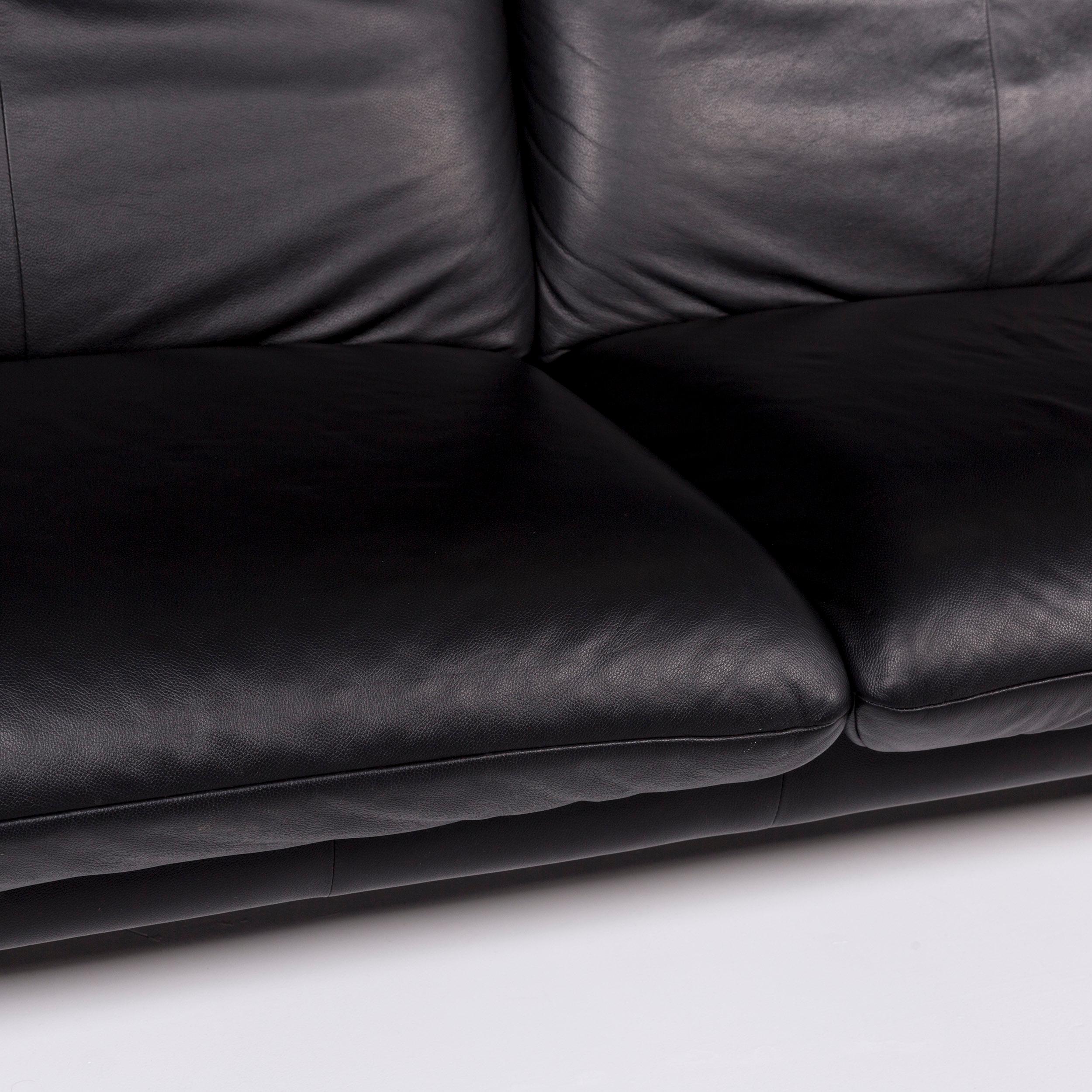 Modern Laauser Leather Sofa Black Two-Seat Function Couch For Sale