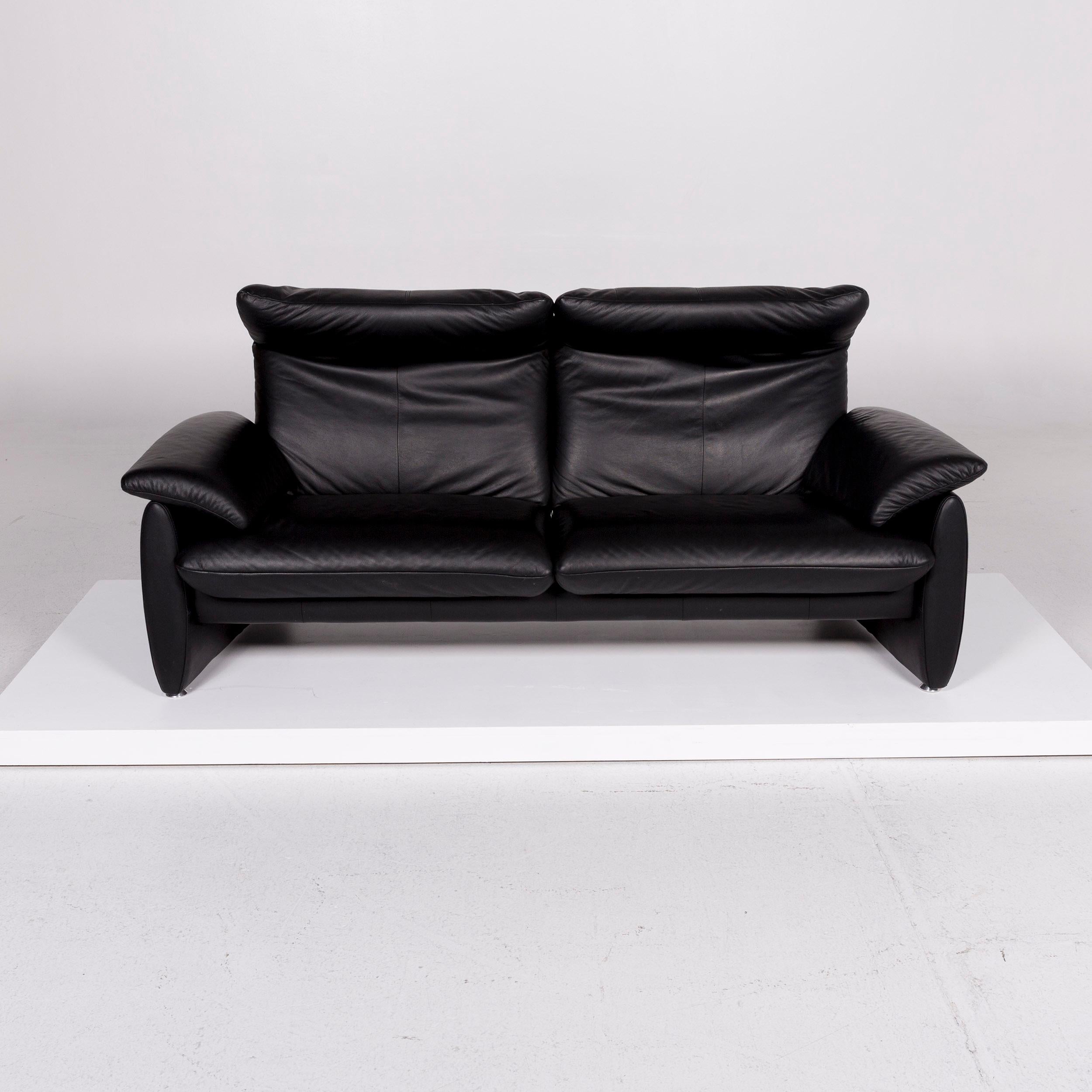 Contemporary Laauser Leather Sofa Black Two-Seat Function Couch For Sale