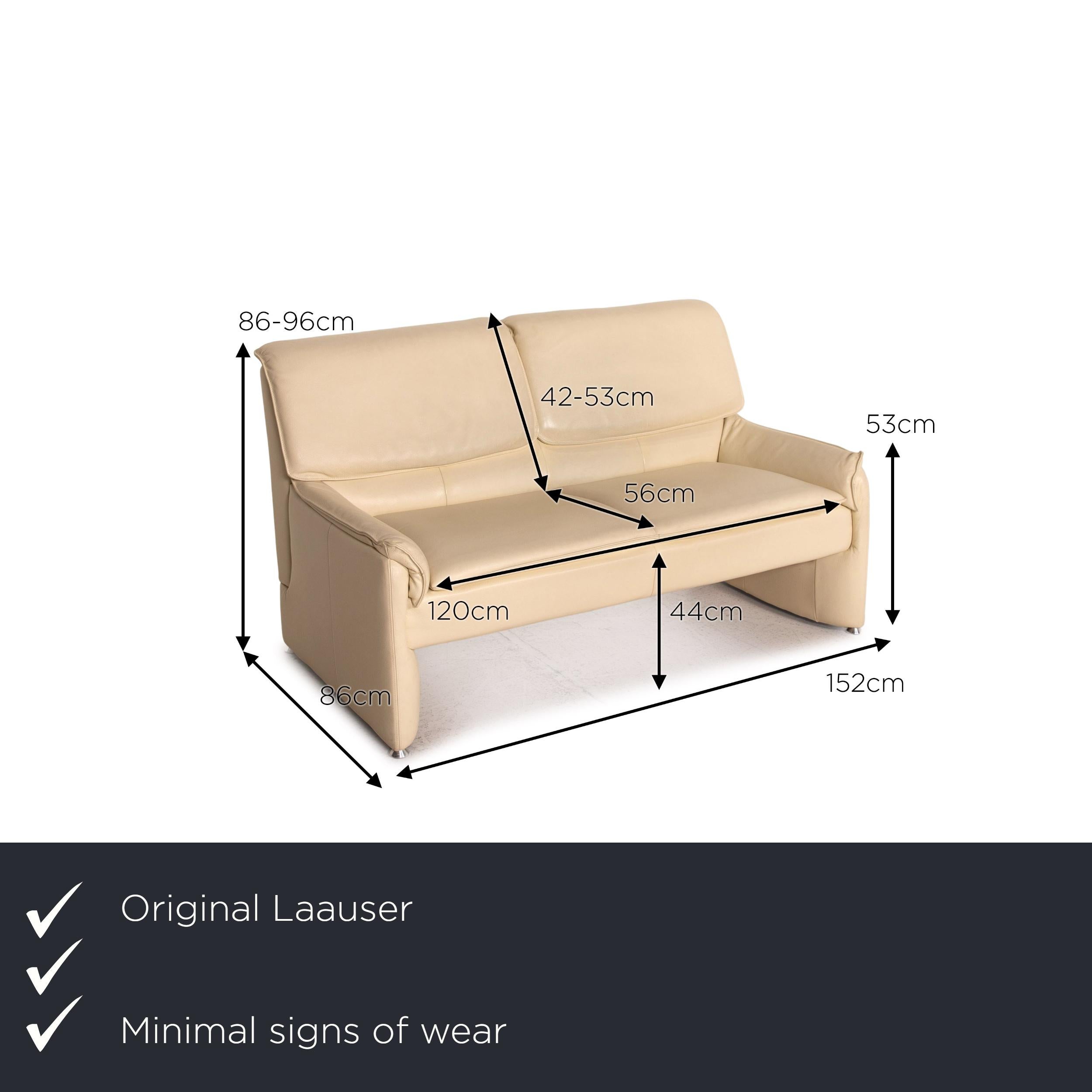We present to you a Laauser leather sofa cream two-seater function couch.
 

 Product measurements in centimeters:
 

Depth: 86
Width: 152
Height: 86
Seat height: 44
Rest height: 53
Seat depth: 56
Seat width: 120
Back height: 42.
 