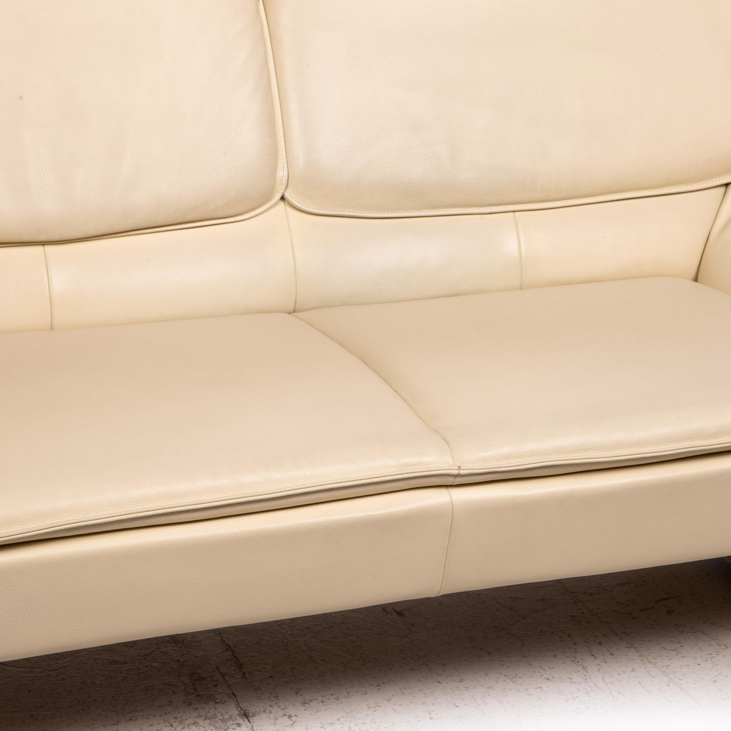 Modern Laauser Leather Sofa Cream Two-Seater Function Couch For Sale