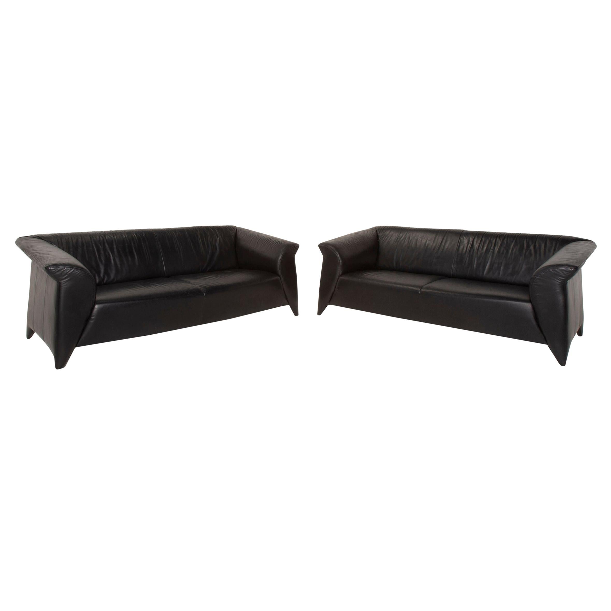 Laauser Leather Sofa Set Black 2x Two, Black Leather Couch Sofa Bed Egypt