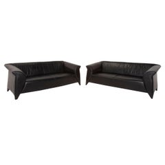 Laauser Leather Sofa Set Black 2x Two-Seater Set