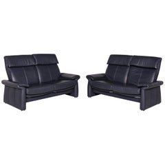 Laauser Leather Sofa Set Blue Two-Seat