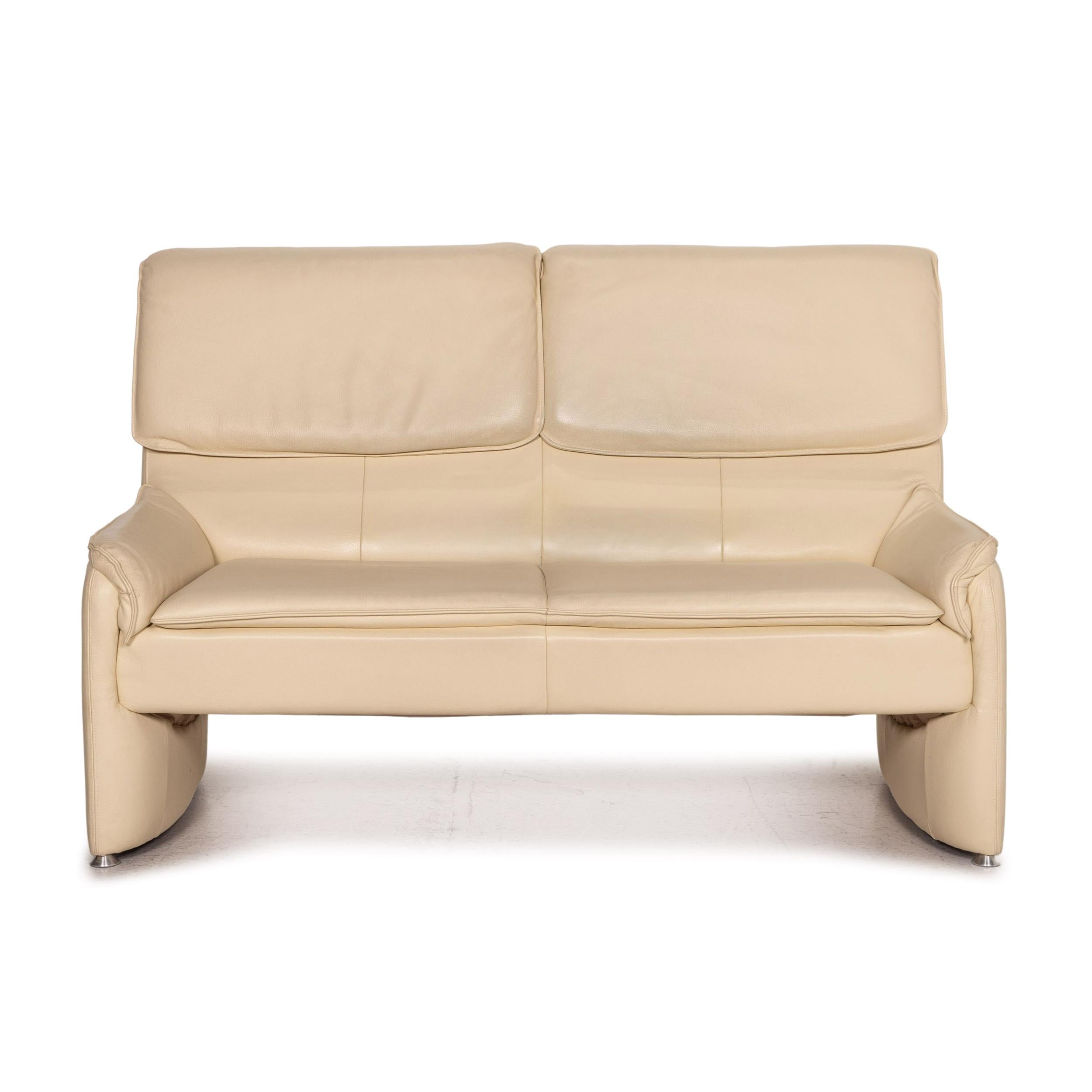 Modern Laauser Leather Sofa Set Cream 1x Two-Seater 1x Armchair For Sale