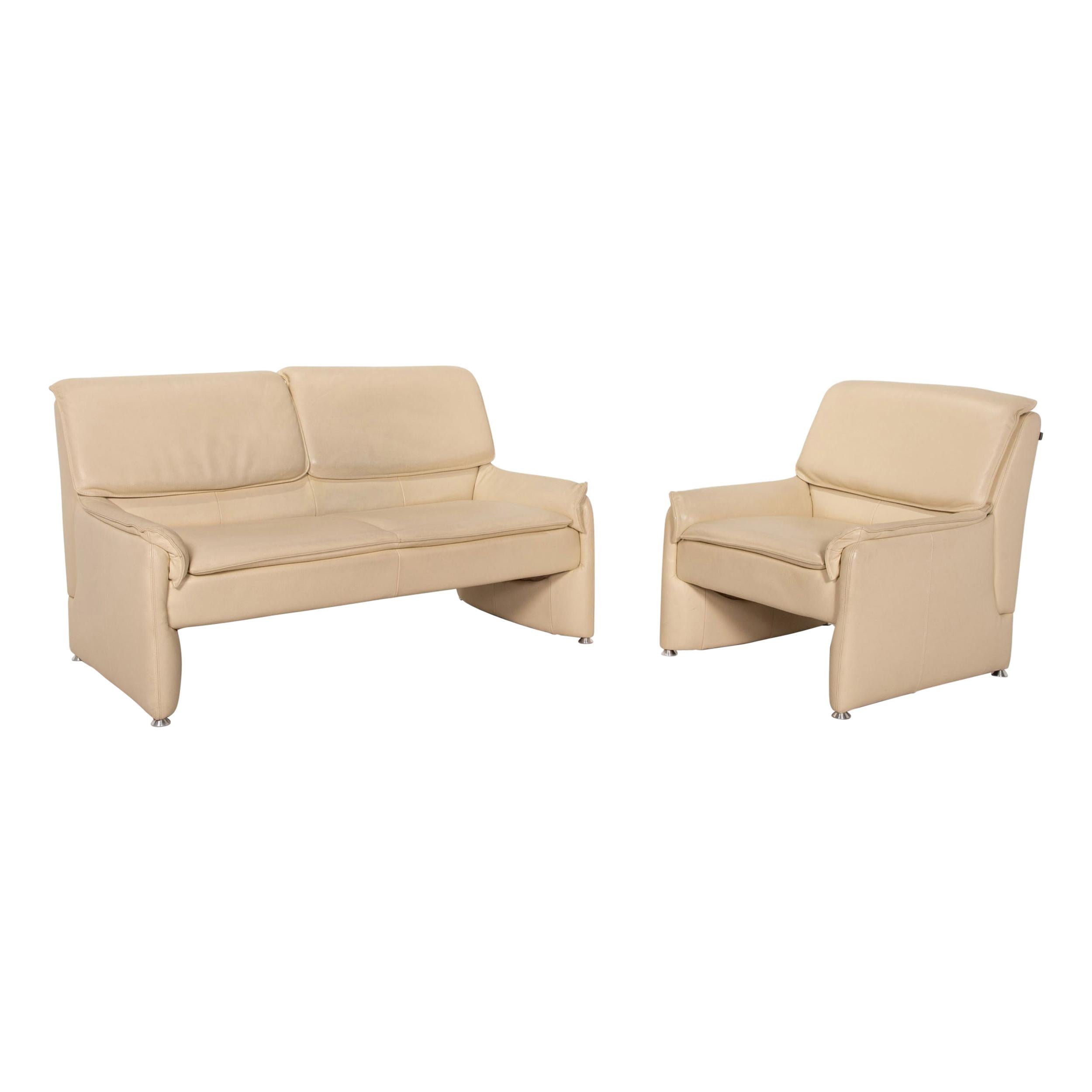 Laauser Leather Sofa Set Cream 1x Two-Seater 1x Armchair For Sale