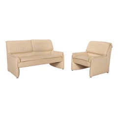 Laauser Leather Sofa Set Cream 1x Two-Seater 1x Armchair
