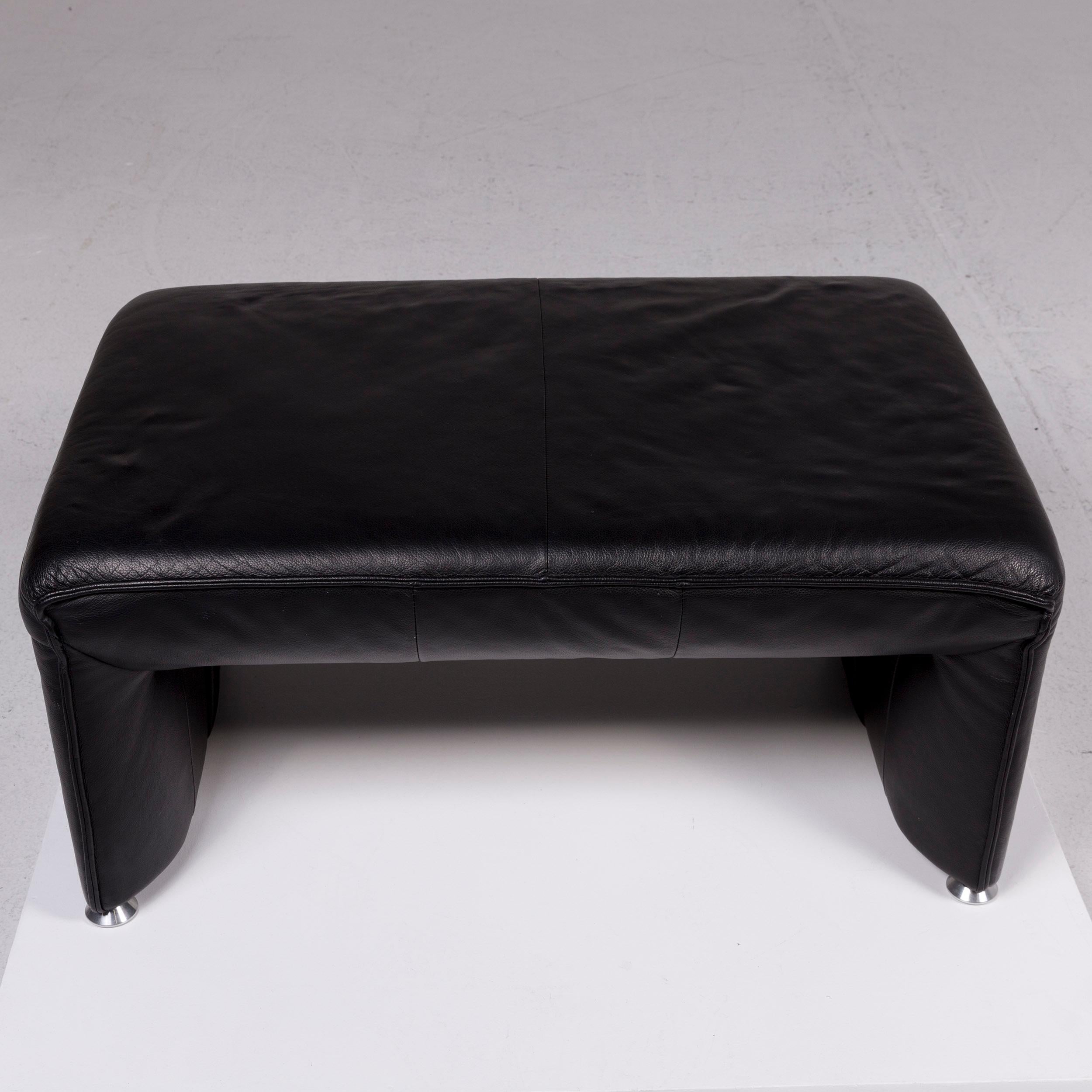 Laauser Leather Stool Black Footstool In Good Condition In Cologne, DE