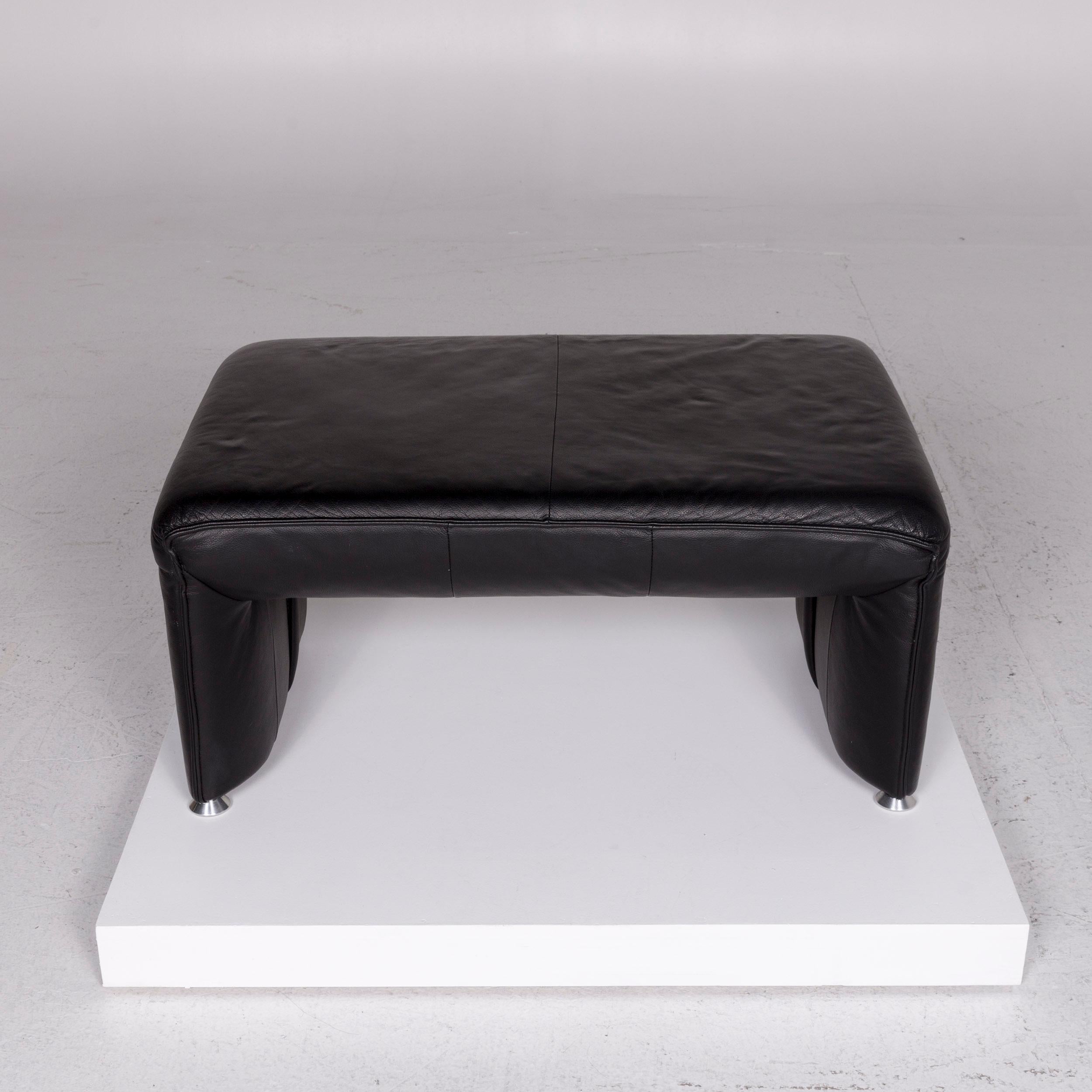 Contemporary Laauser Leather Stool Black Footstool