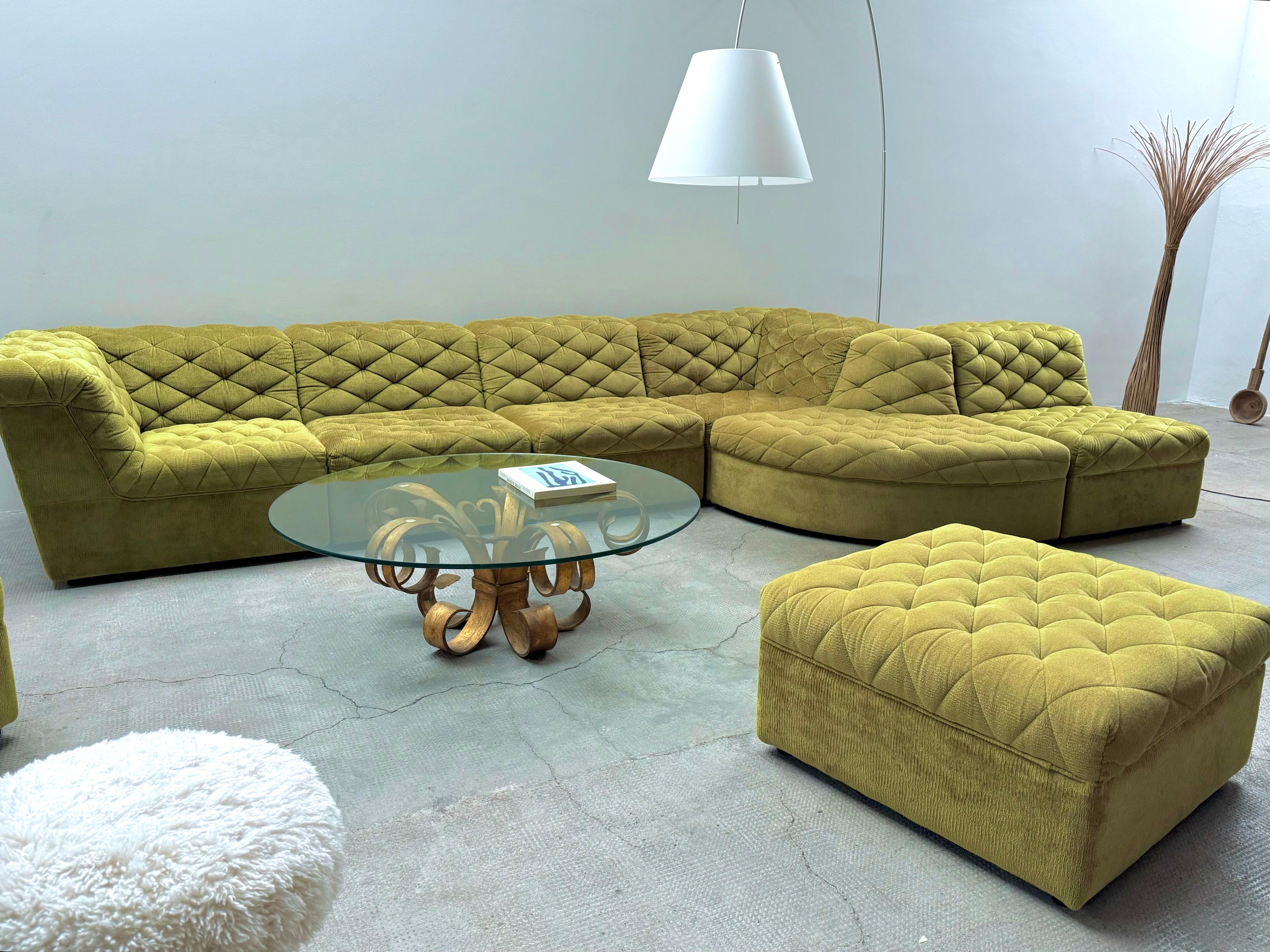 Laauser Modular Sitzgruppe Sofa Sessel Samt grün gold, Deutschland 1970s 3