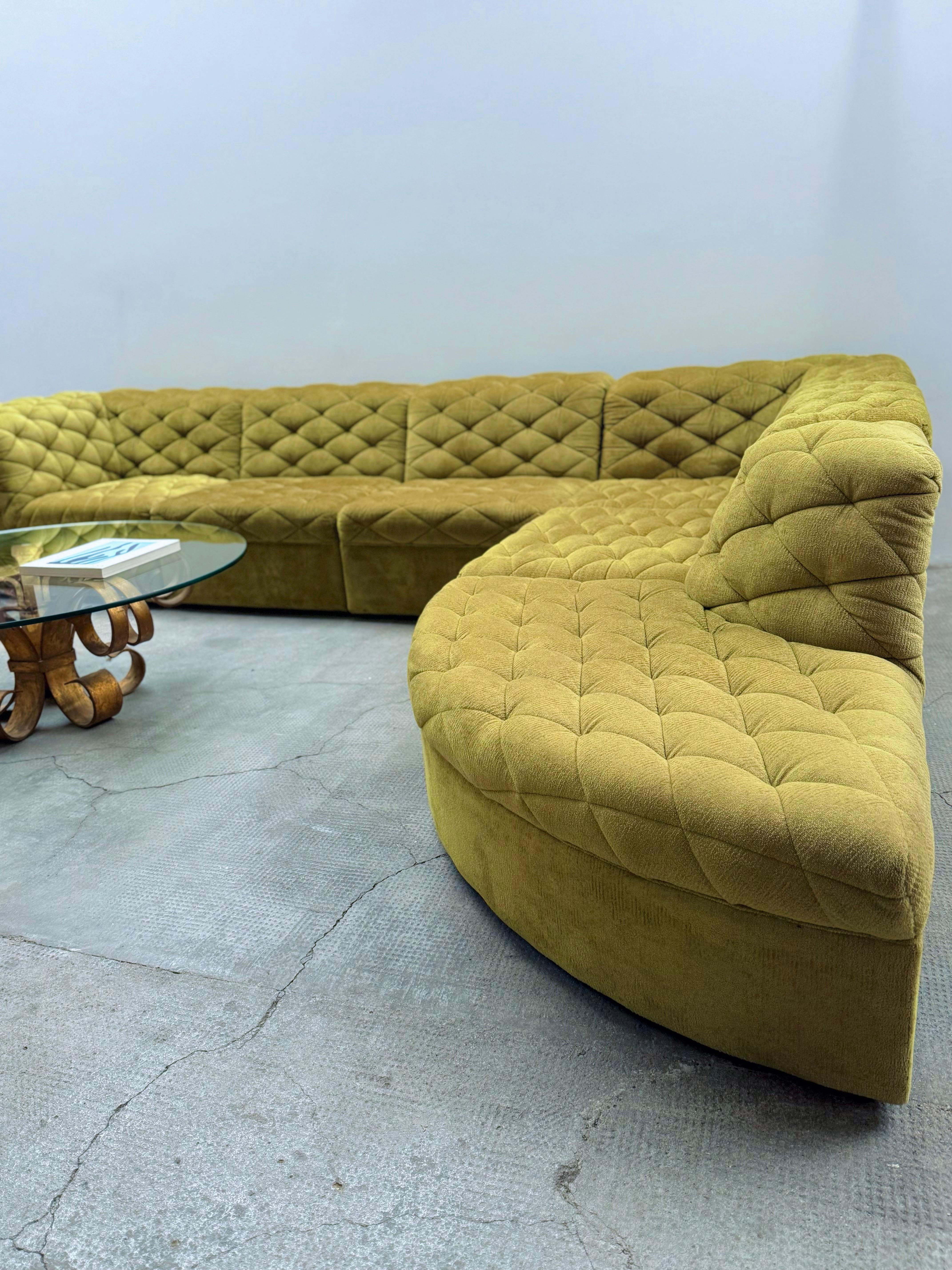 Laauser Modular Sitzgruppe Sofa Sessel Samt grün gold, Deutschland 1970s 4